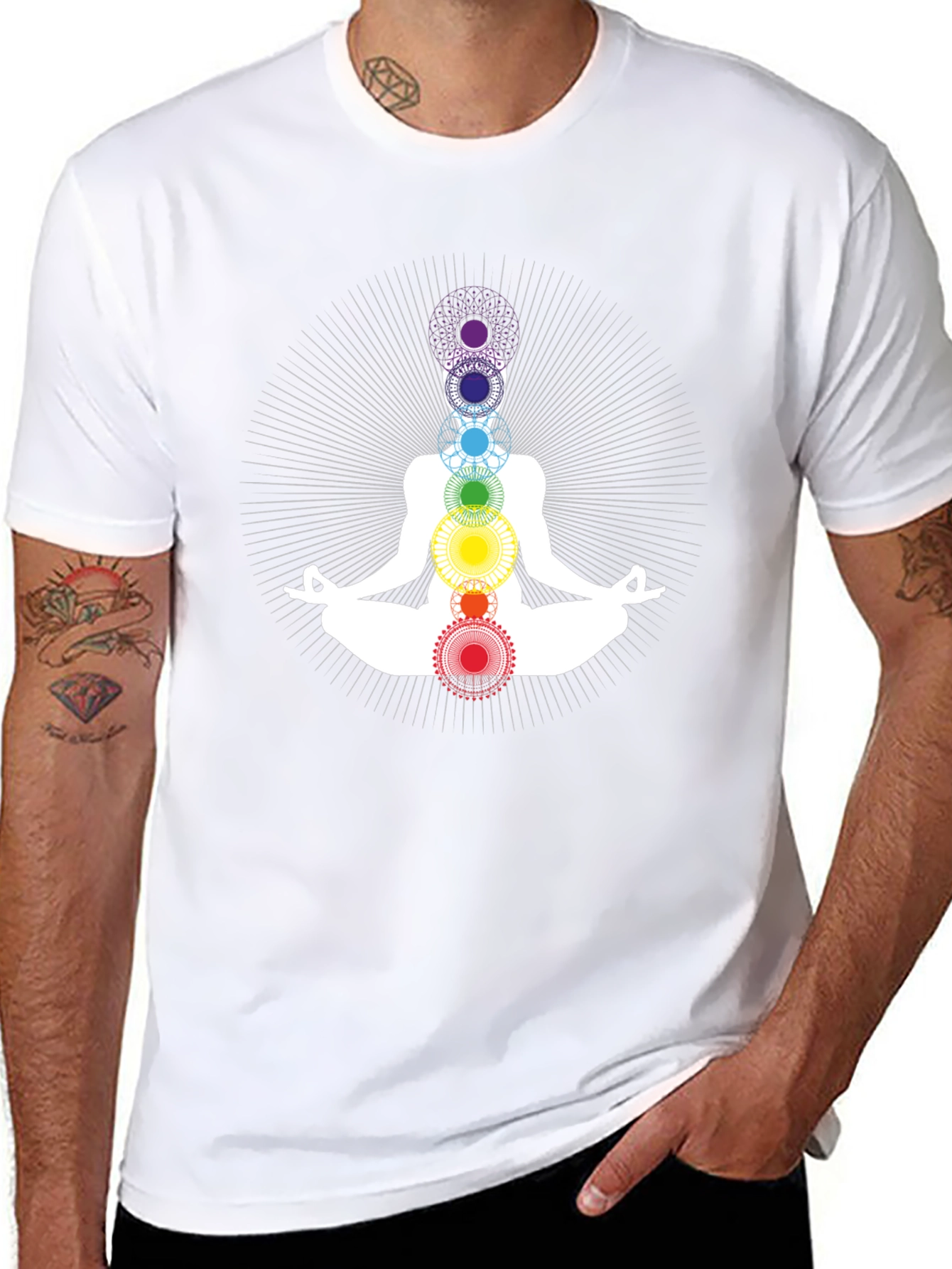 Chakra Meditation Graphic Black T-Shirt