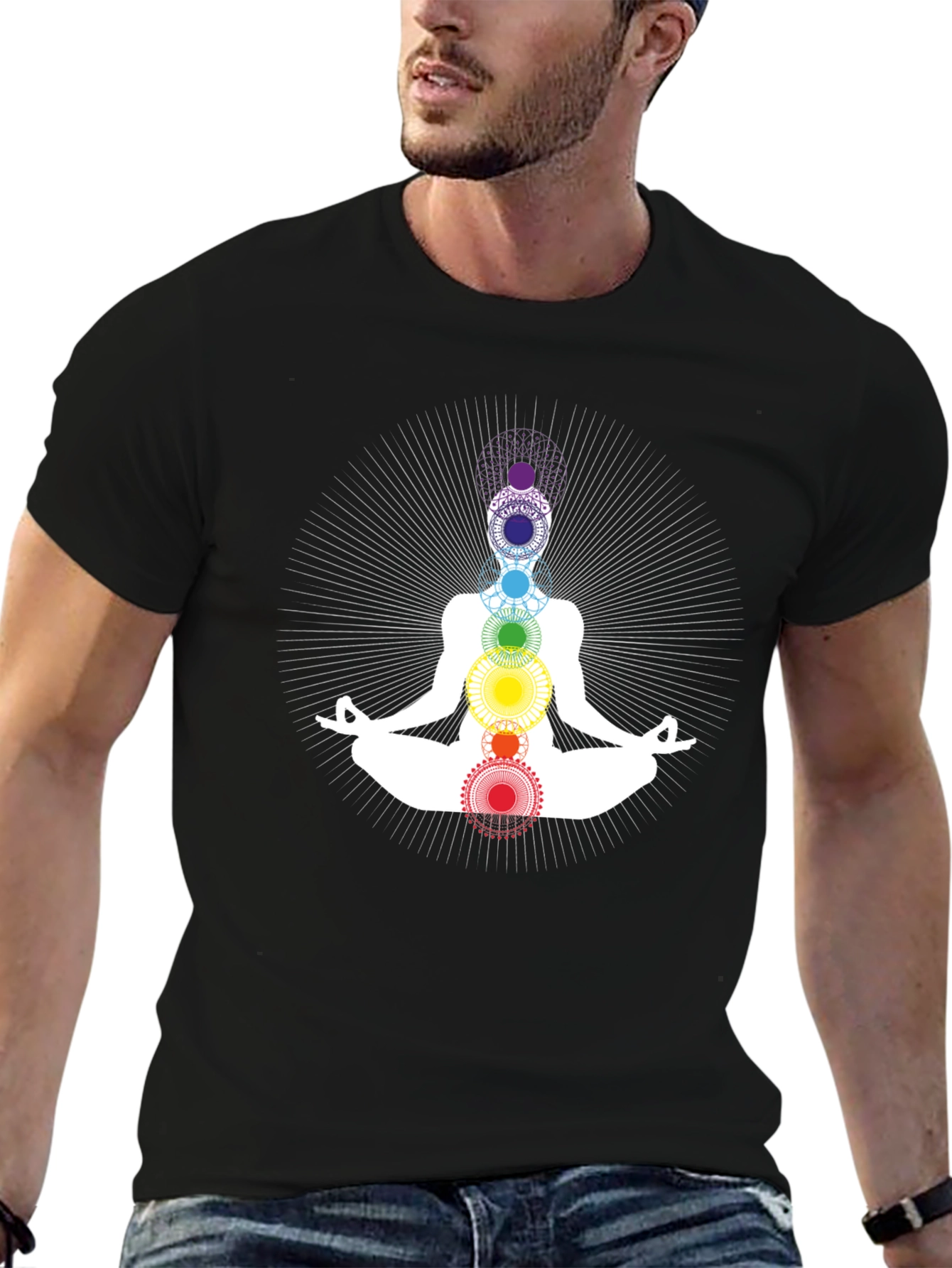 Chakra Meditation Graphic Black T-Shirt