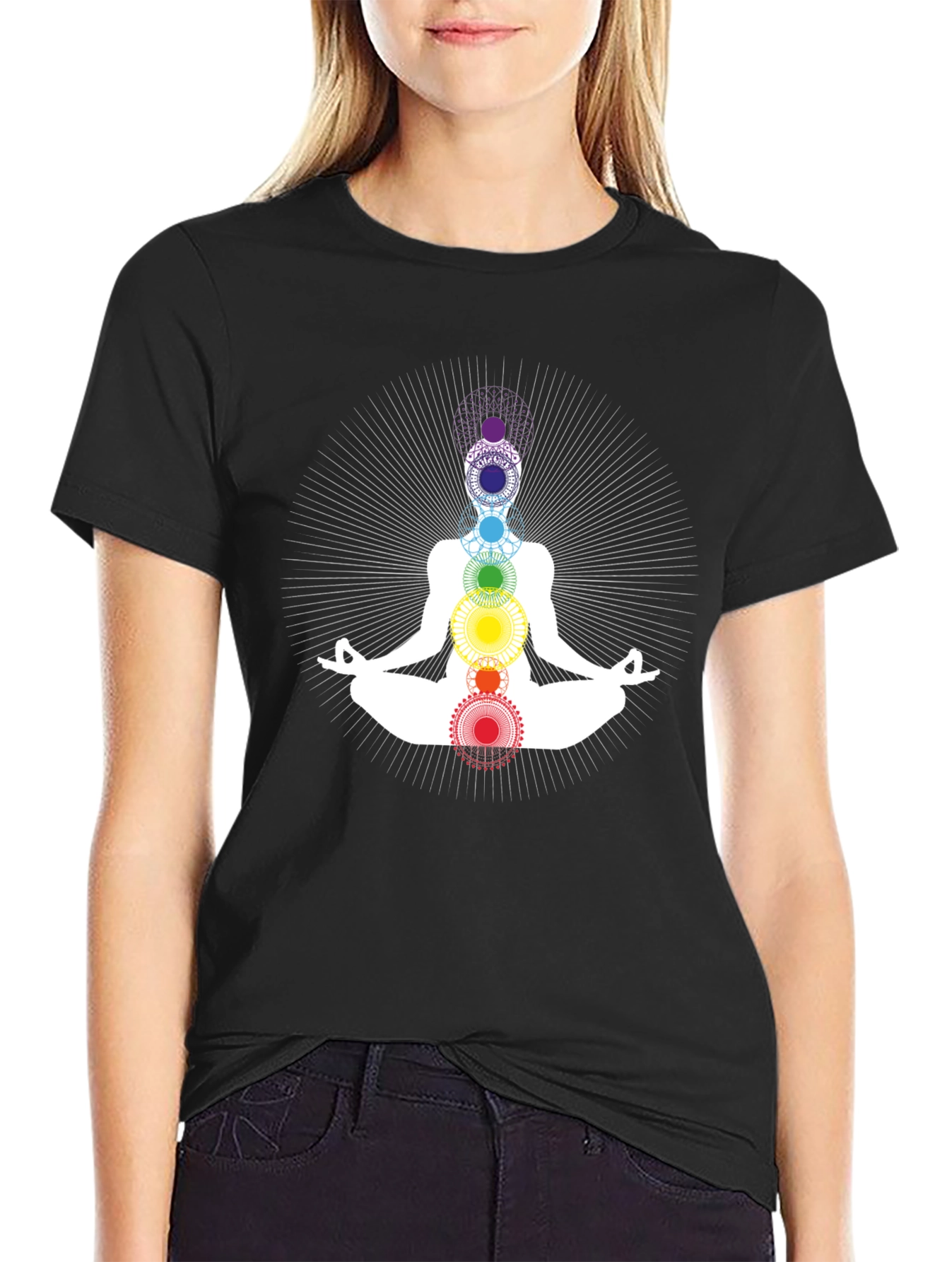 Chakra Meditation Graphic Black T-Shirt