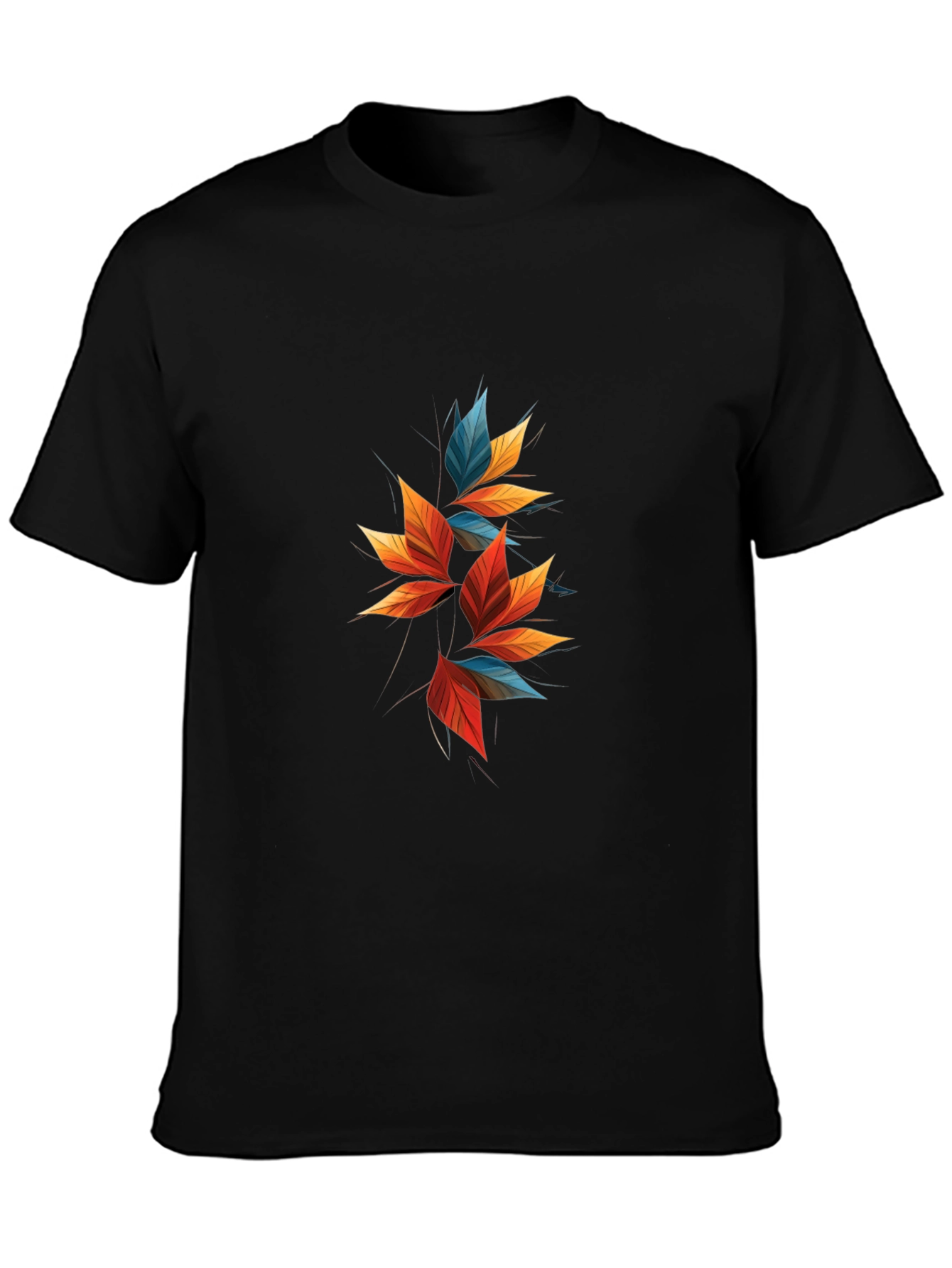 Modern Abstract Leaf Design Black T-Shirt