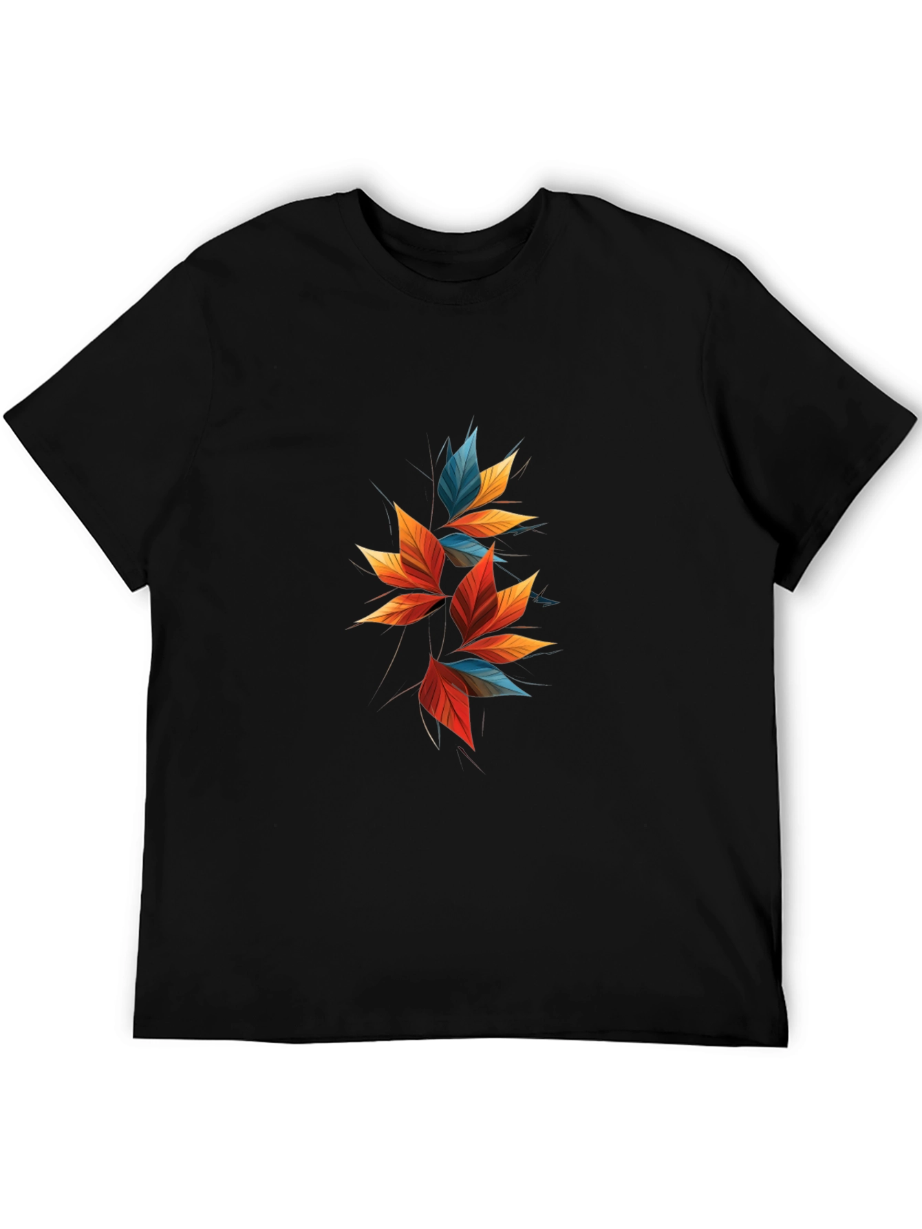 Modern Abstract Leaf Design Black T-Shirt
