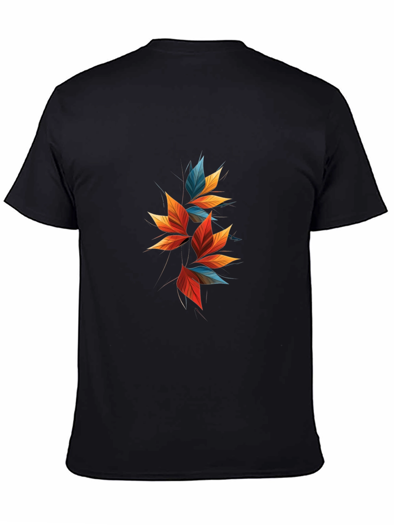 Modern Abstract Leaf Design Black T-Shirt