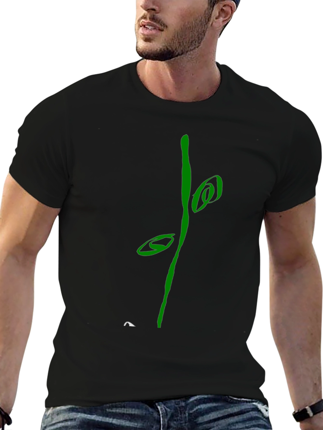 Abstract Green Graphic Black T-Shirt