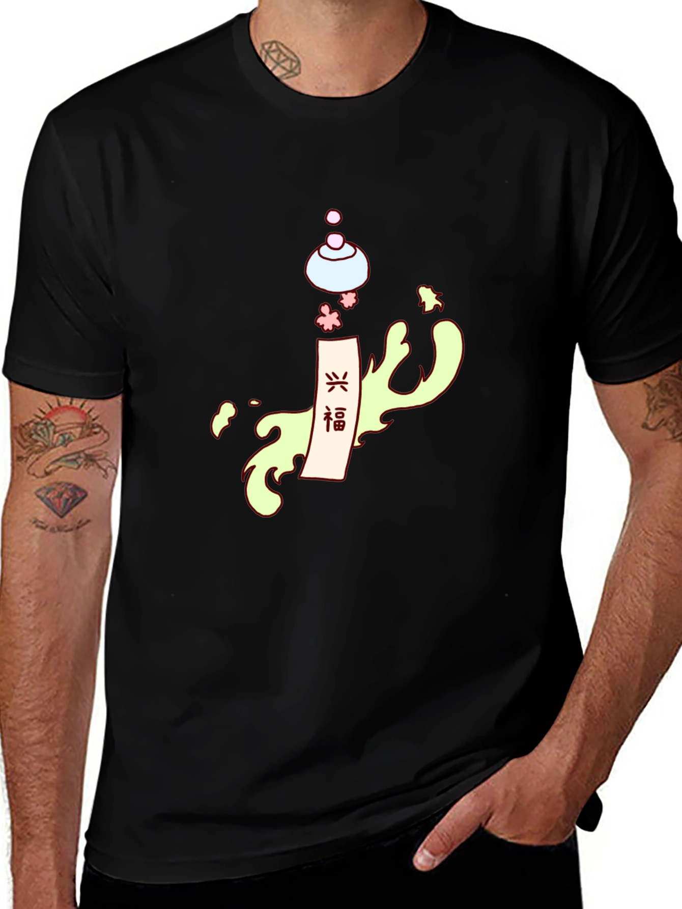 Black T-Shirt with Japanese Design