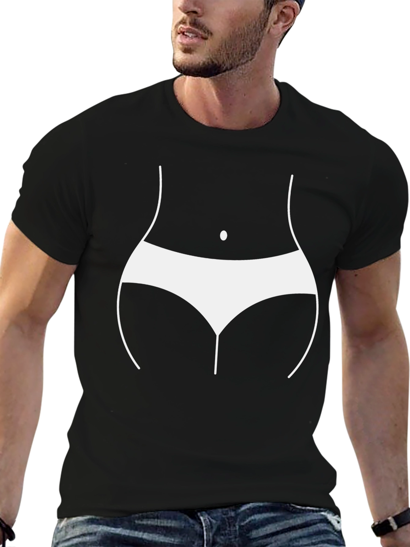 Humorous Body Outline T-Shirt - Black