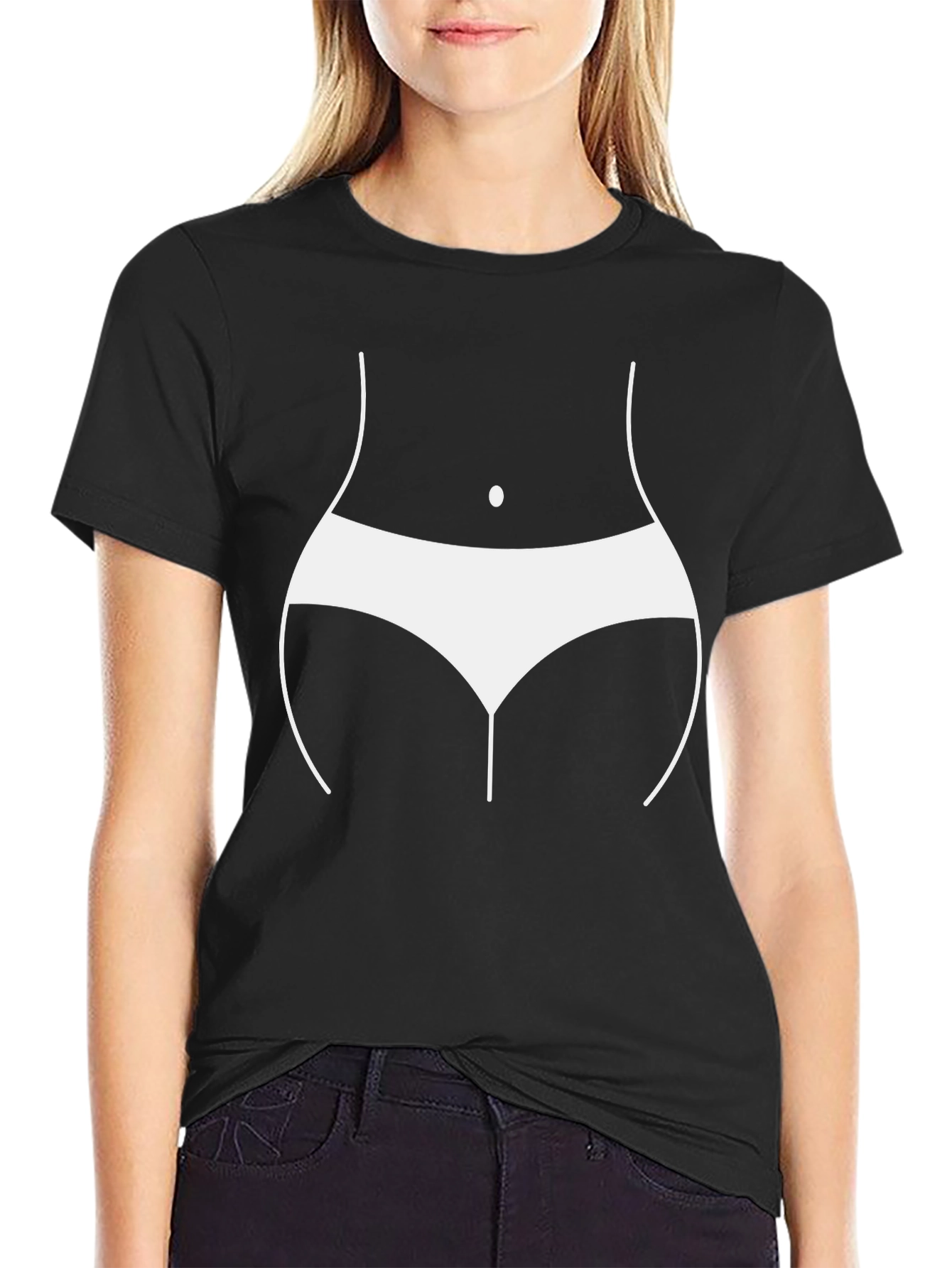 Humorous Body Outline T-Shirt - Black