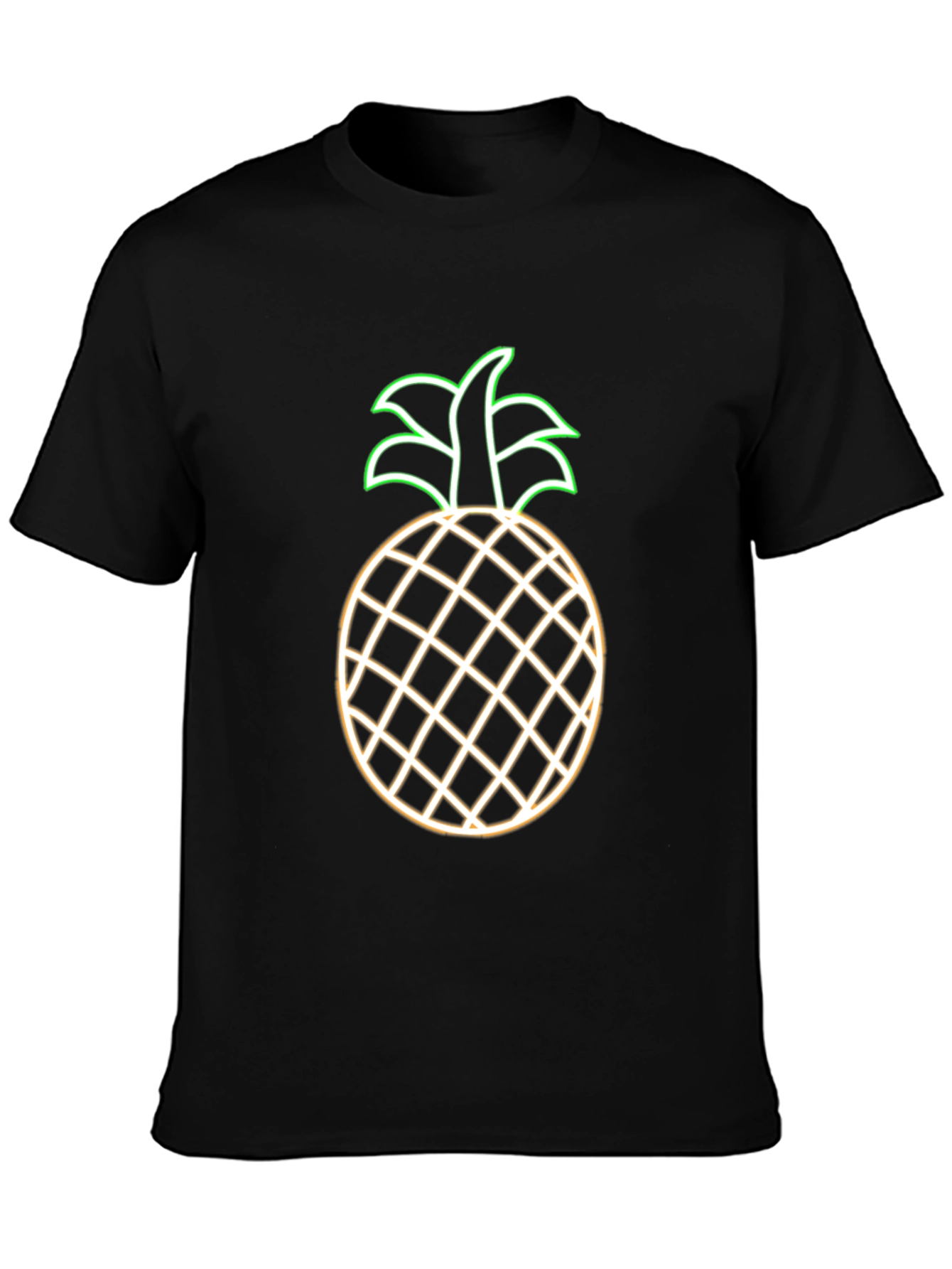 Neon Pineapple Graphic Tee - Black Casual T-Shirt