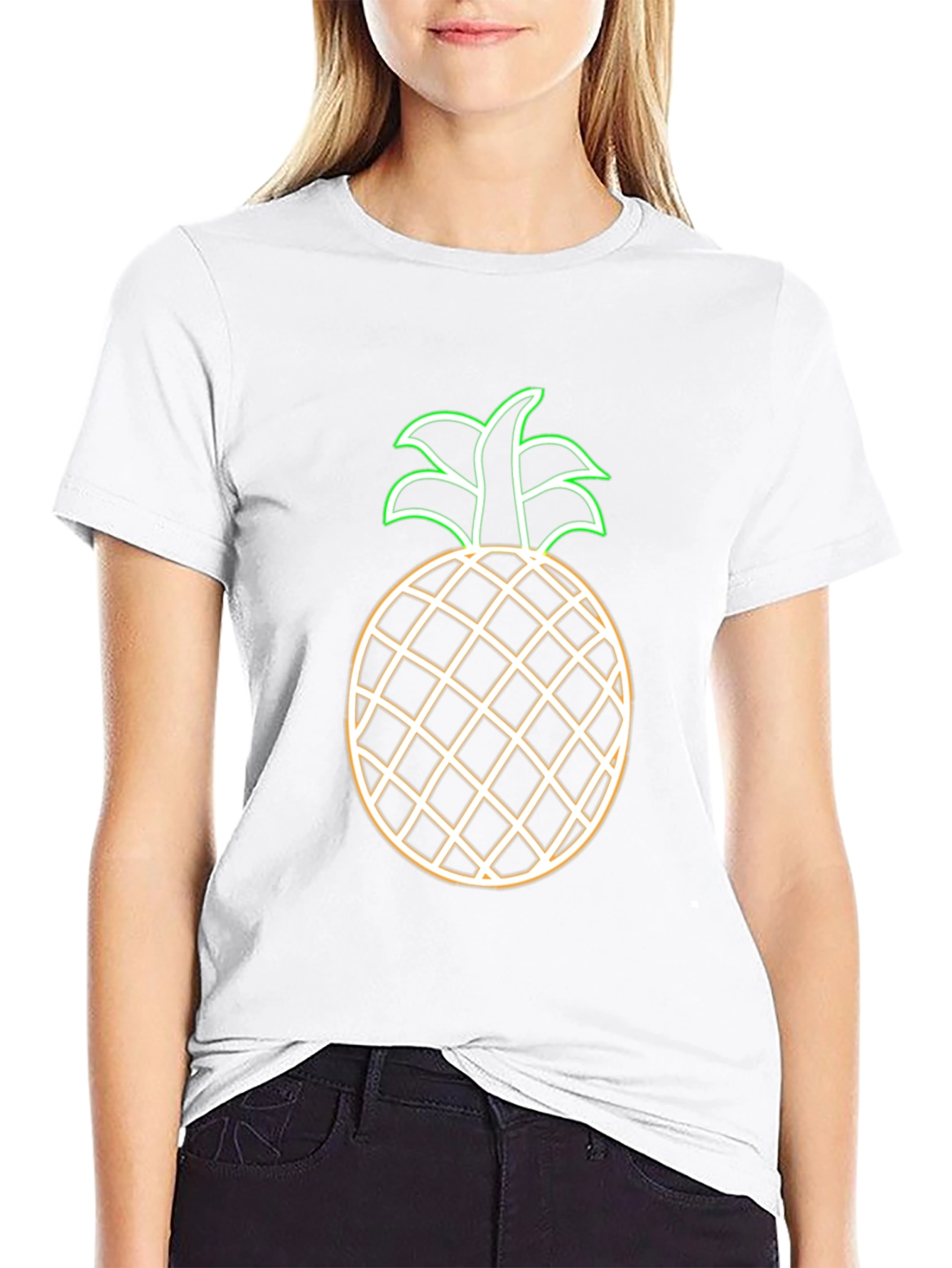 Neon Pineapple Graphic Tee - Black Casual T-Shirt