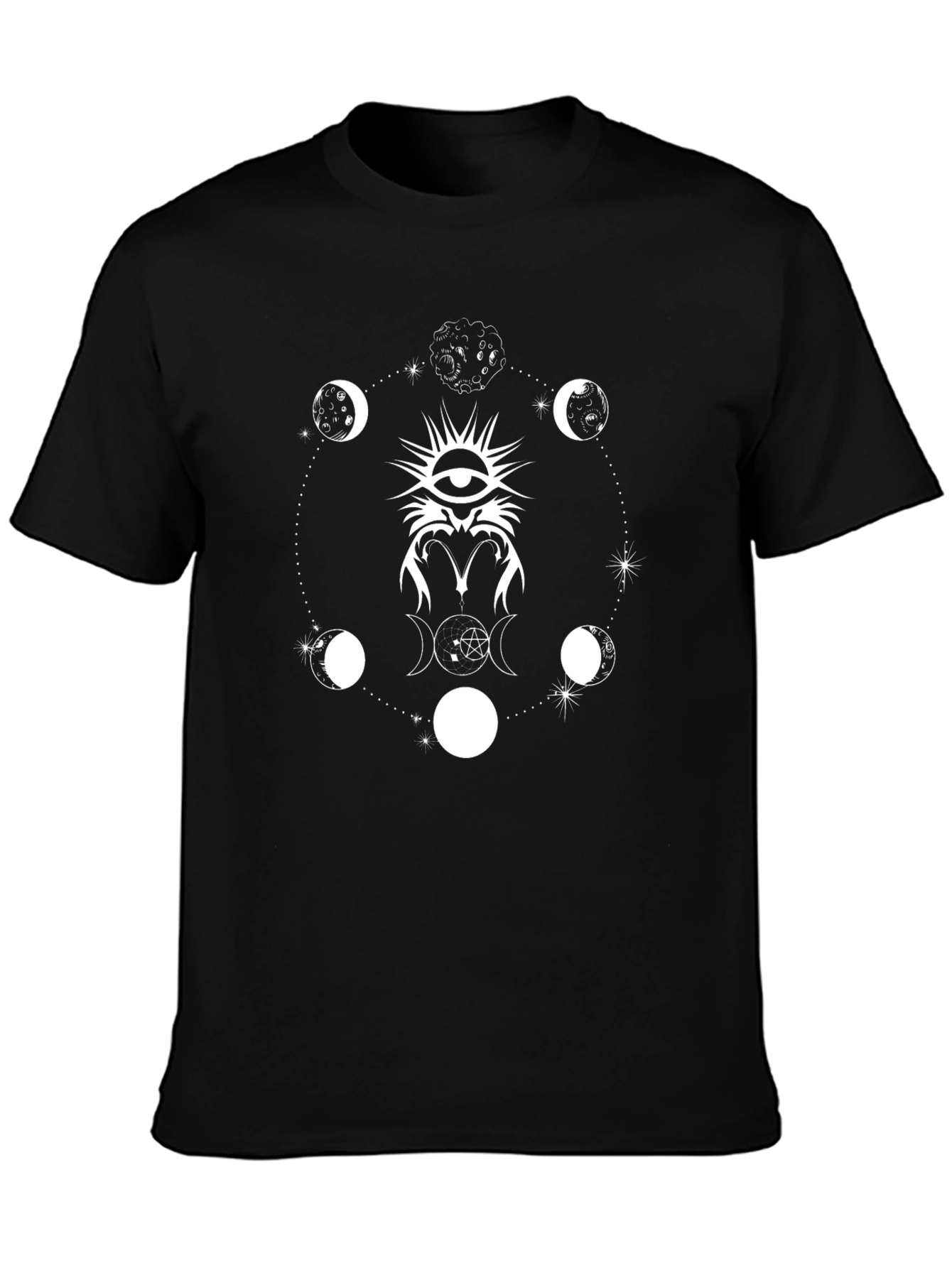 Mystic Moon Phases Graphic Tee - Black Cotton
