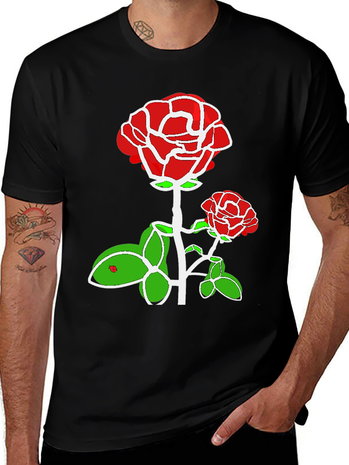 Red Rose Graphic Print Black T-Shirt