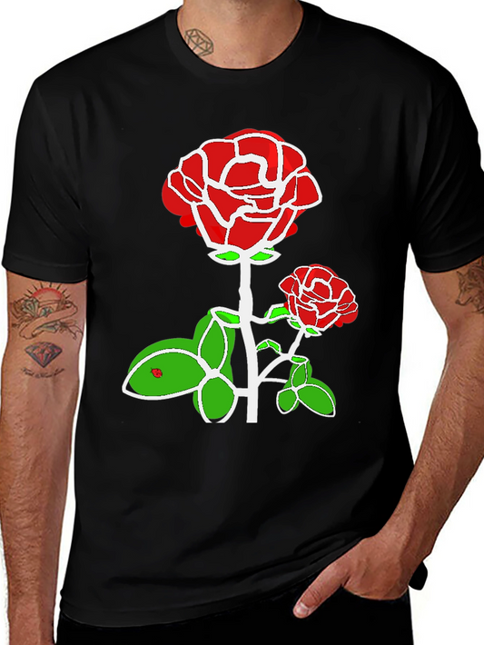 Red Rose Graphic Print Black T-Shirt
