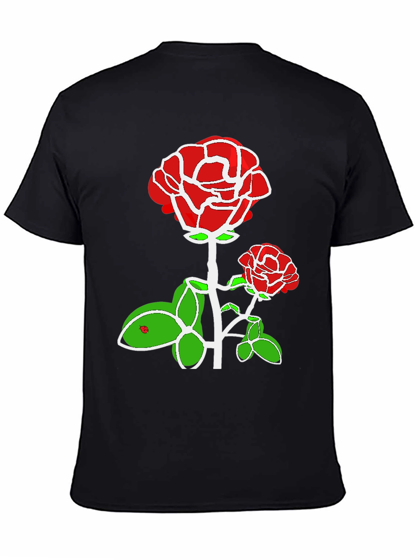 Red Rose Graphic Print Black T-Shirt
