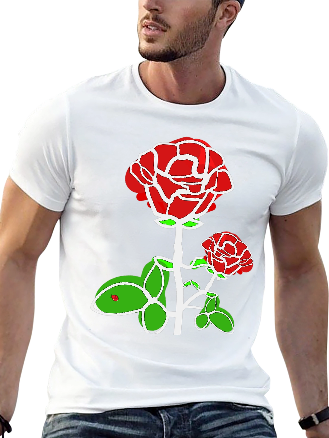Red Rose Graphic Print Black T-Shirt