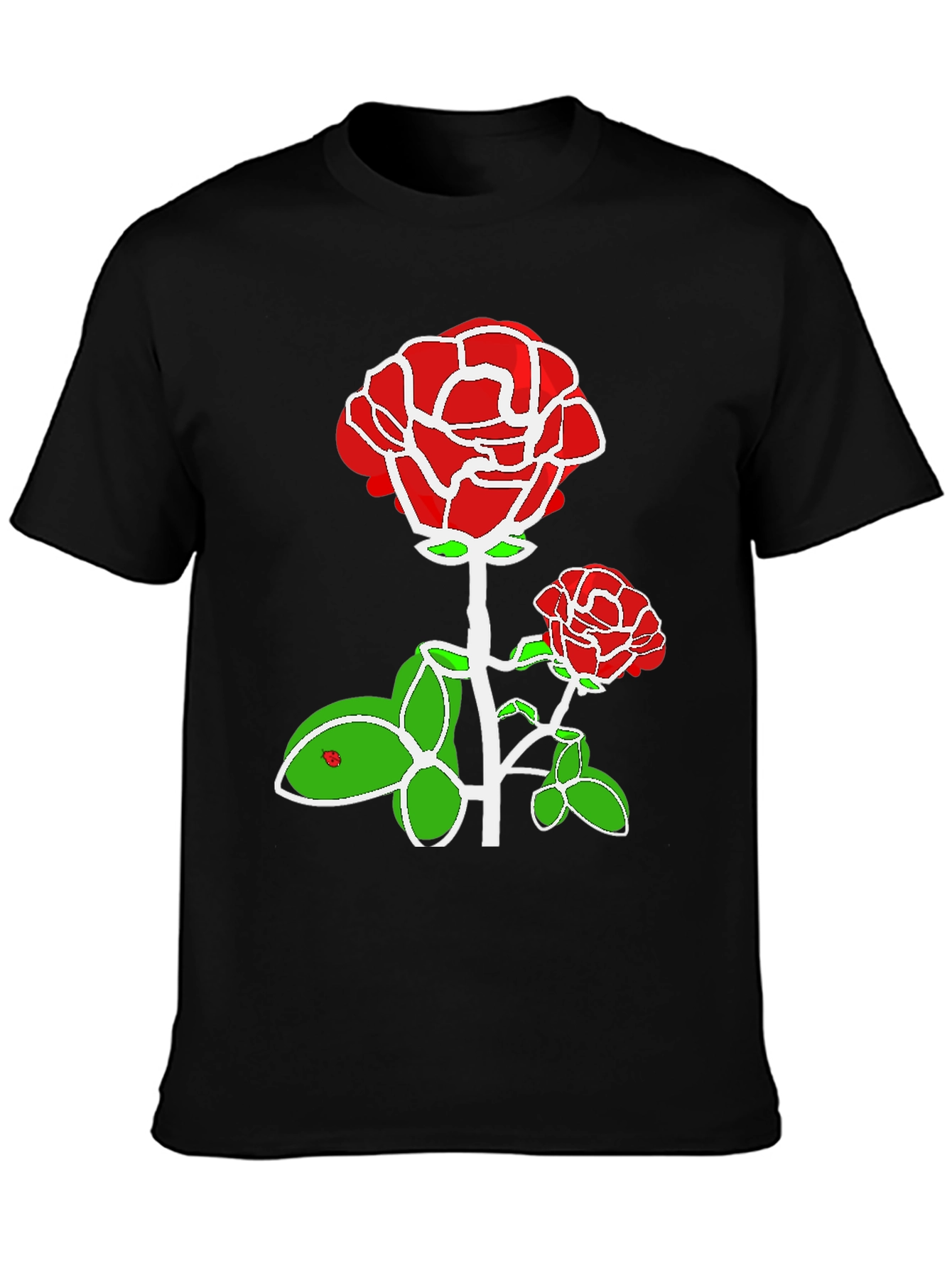 Red Rose Graphic Print Black T-Shirt