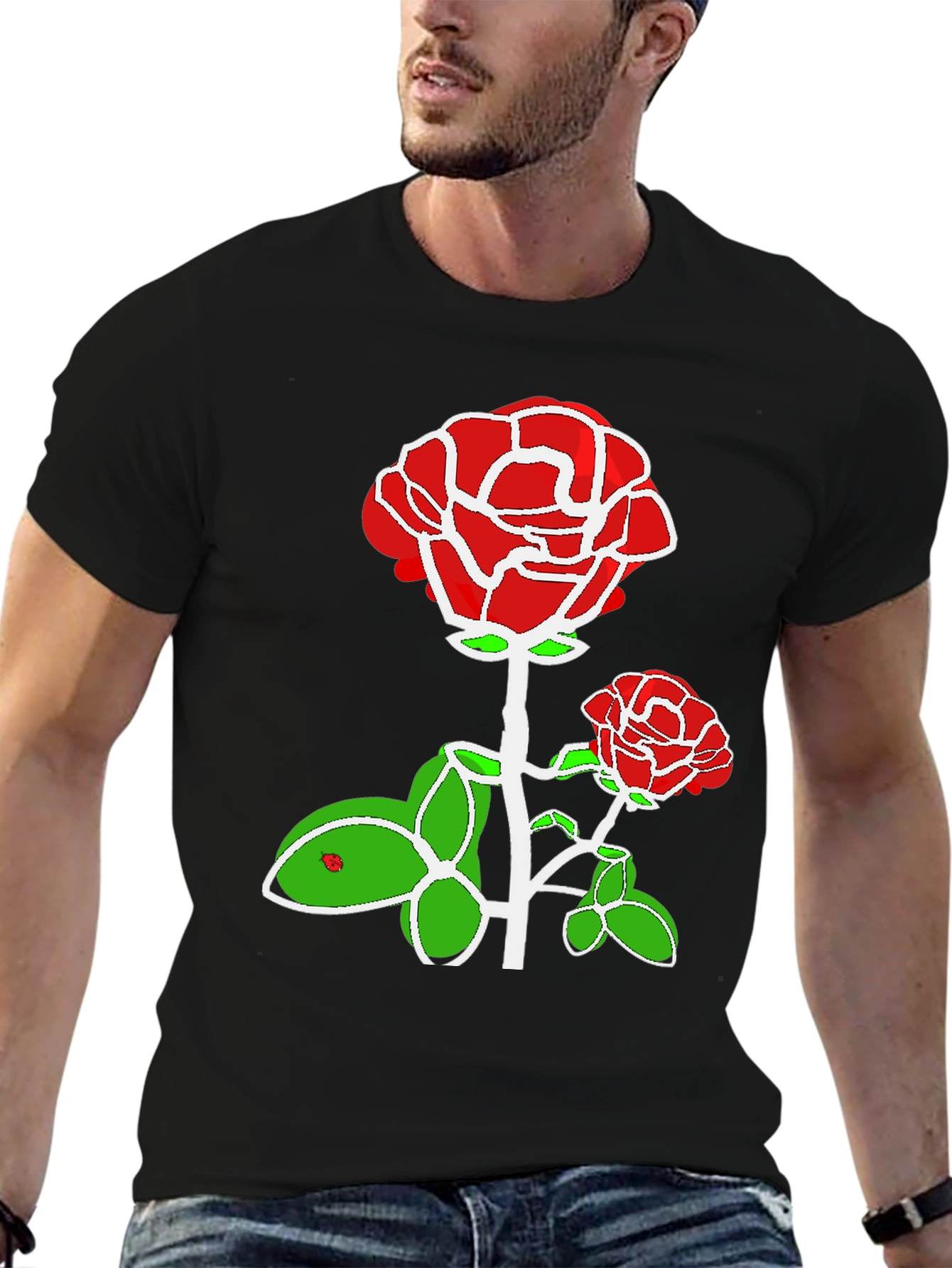 Red Rose Graphic Print Black T-Shirt