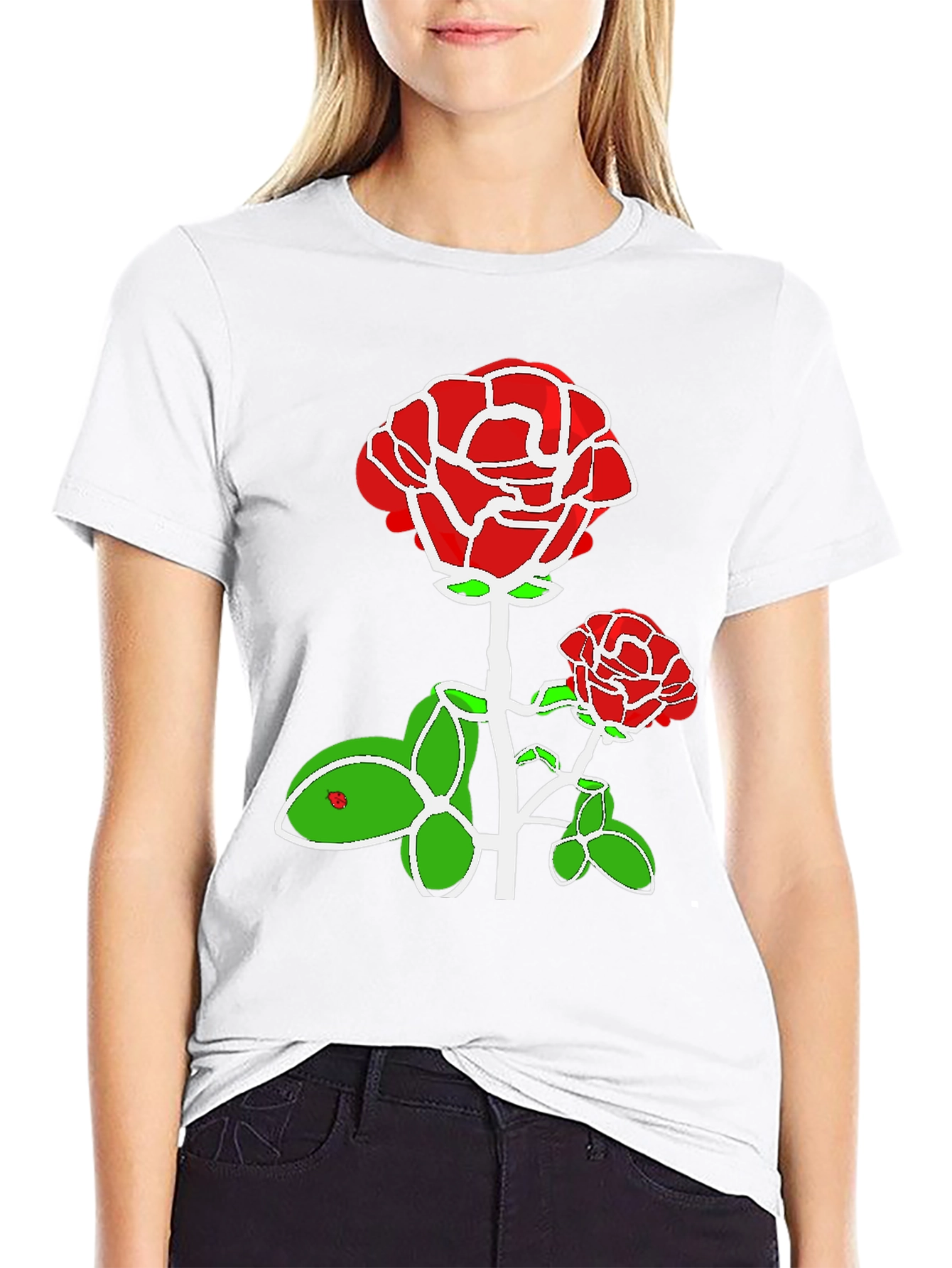 Red Rose Graphic Print Black T-Shirt