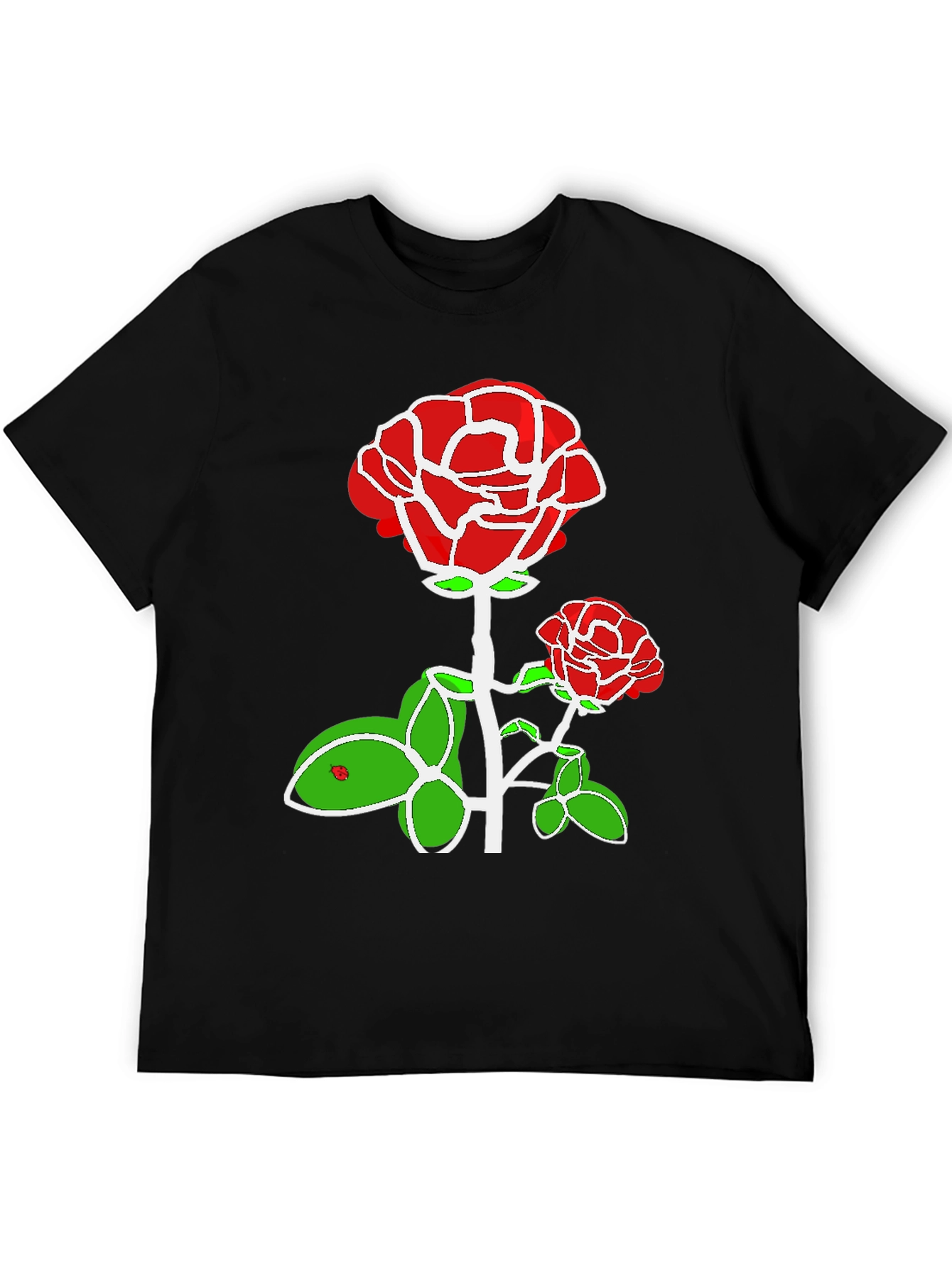Red Rose Graphic Print Black T-Shirt