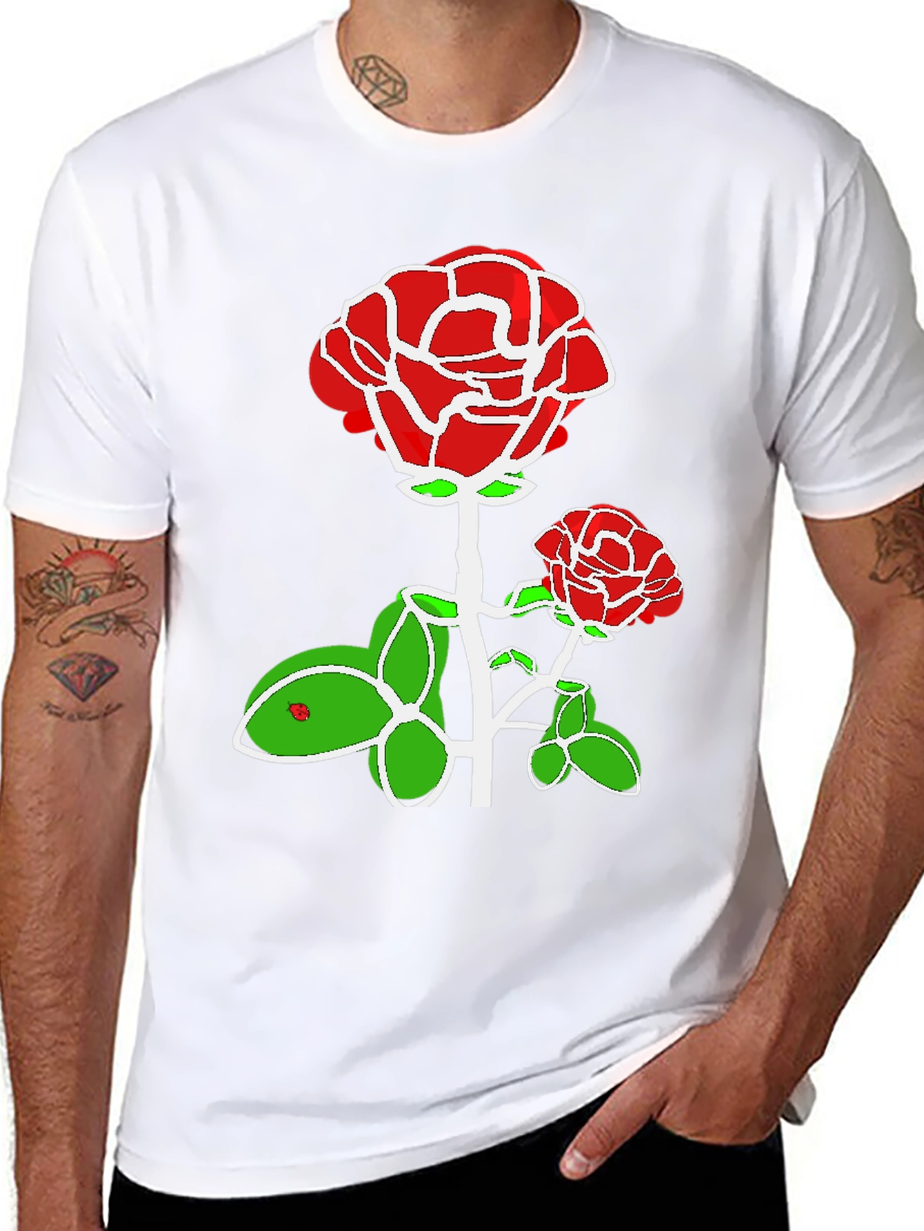 Red Rose Graphic Print Black T-Shirt