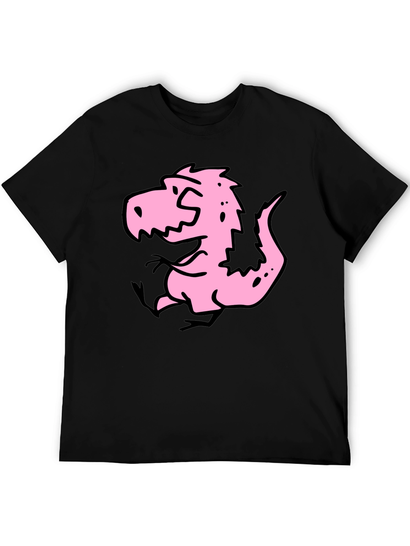 Cartoon Dino Graphic Tee - Black Cotton Shirt