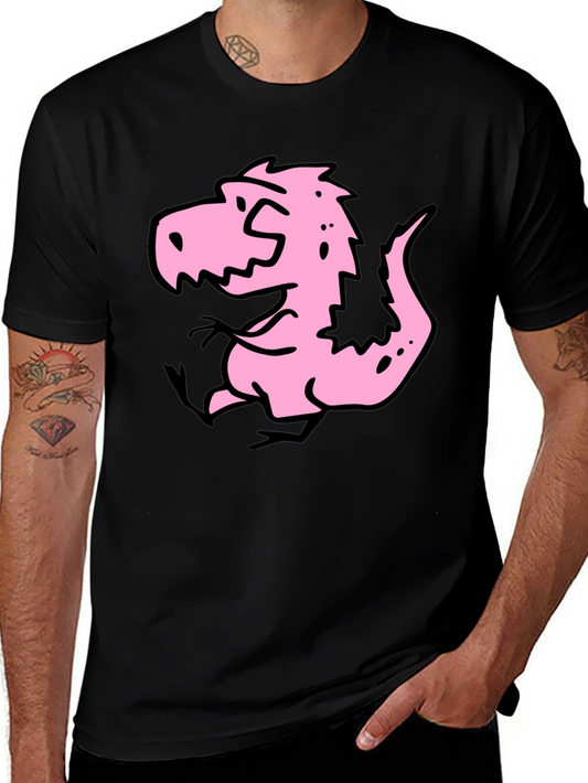 Cartoon Dino Graphic Tee - Black Cotton Shirt