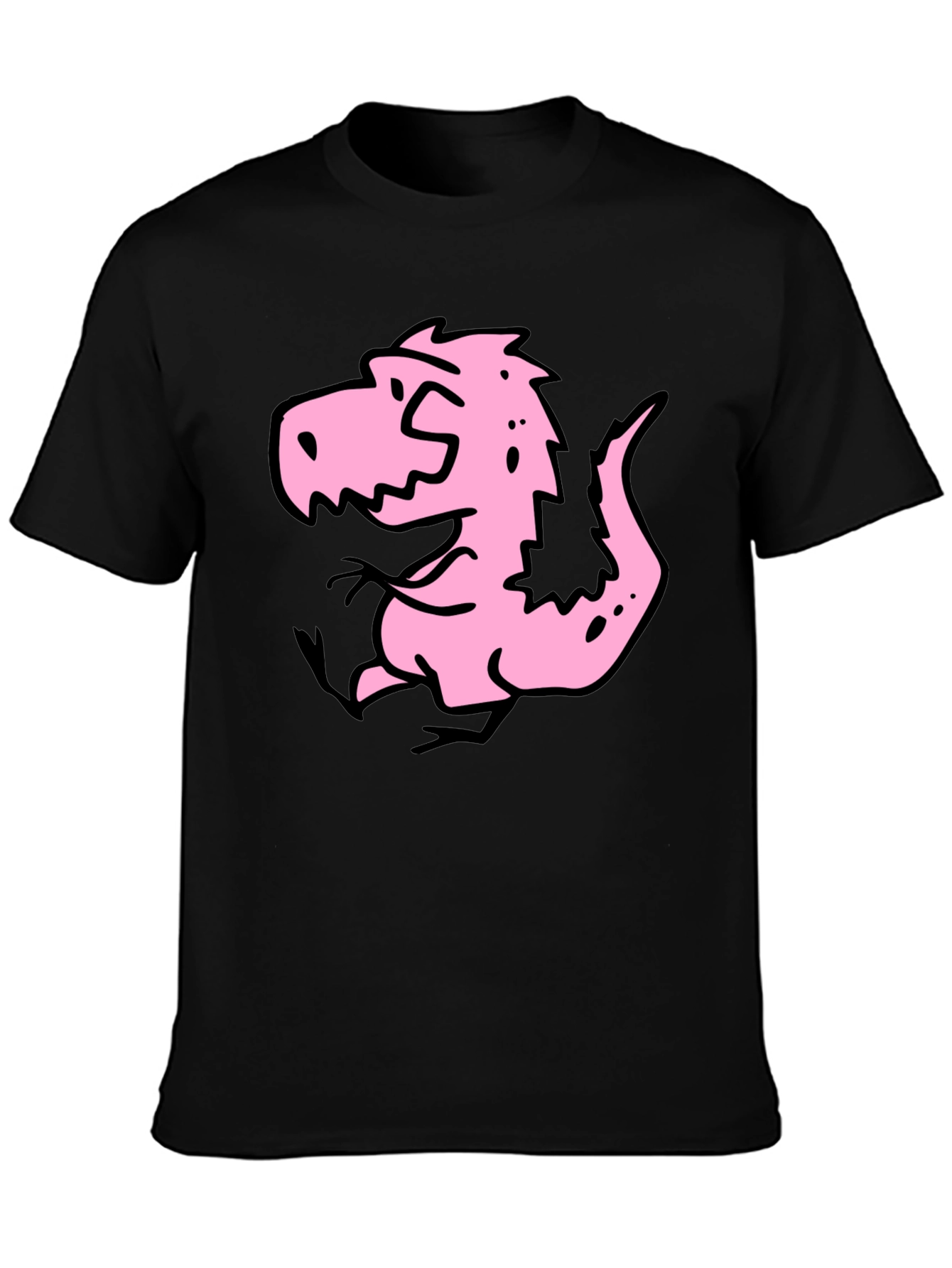 Cartoon Dino Graphic Tee - Black Cotton Shirt