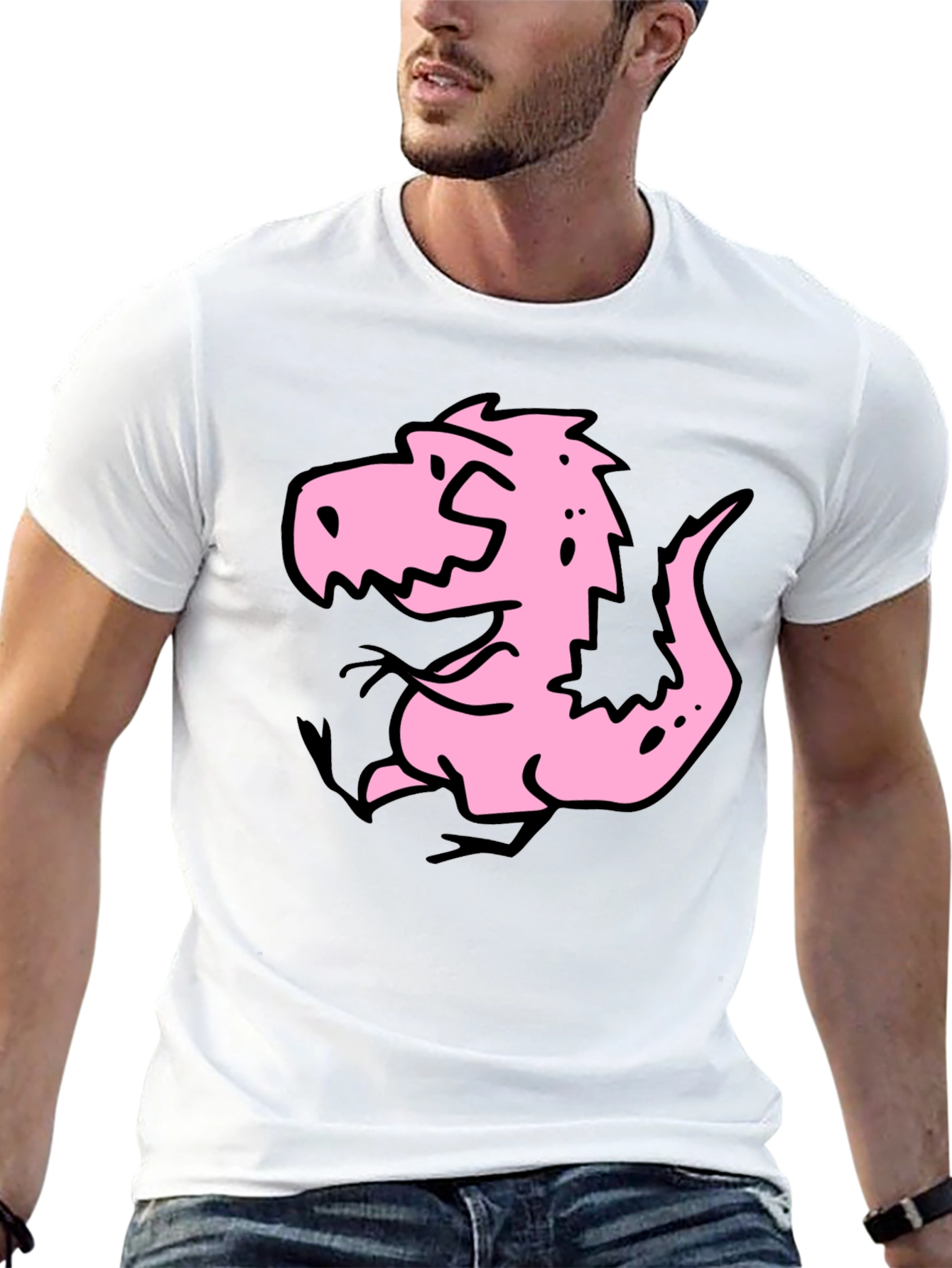 Cartoon Dino Graphic Tee - Black Cotton Shirt