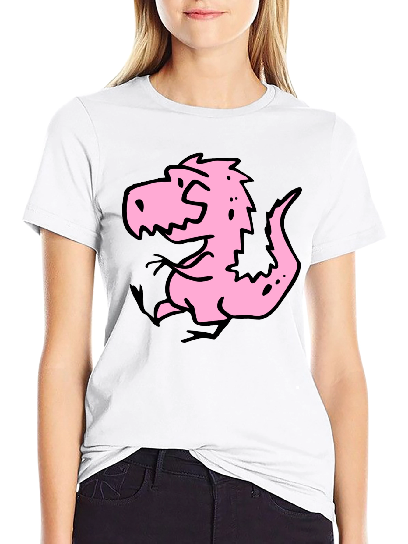 Cartoon Dino Graphic Tee - Black Cotton Shirt