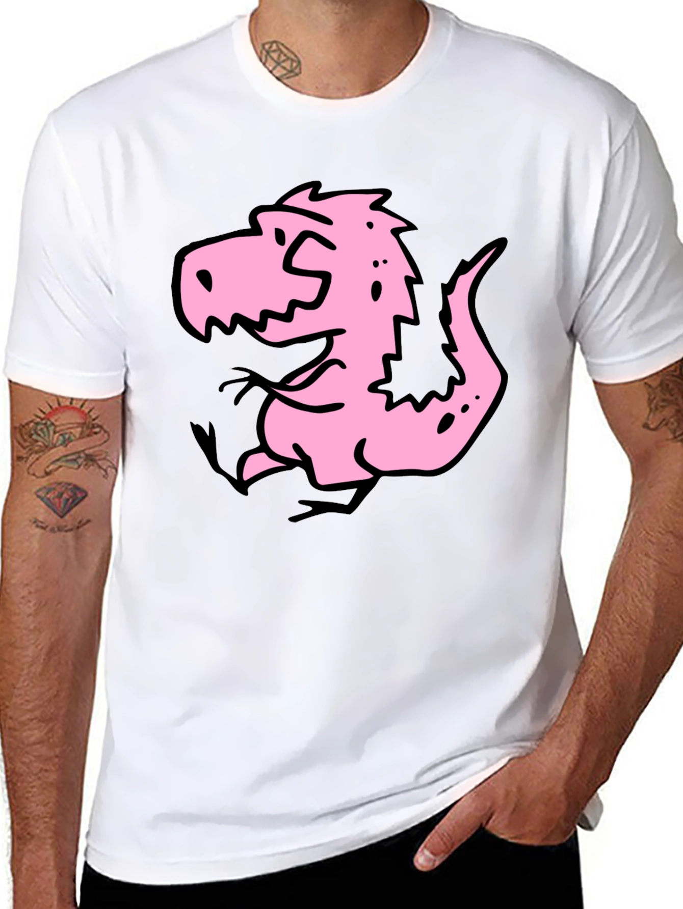 Cartoon Dino Graphic Tee - Black Cotton Shirt