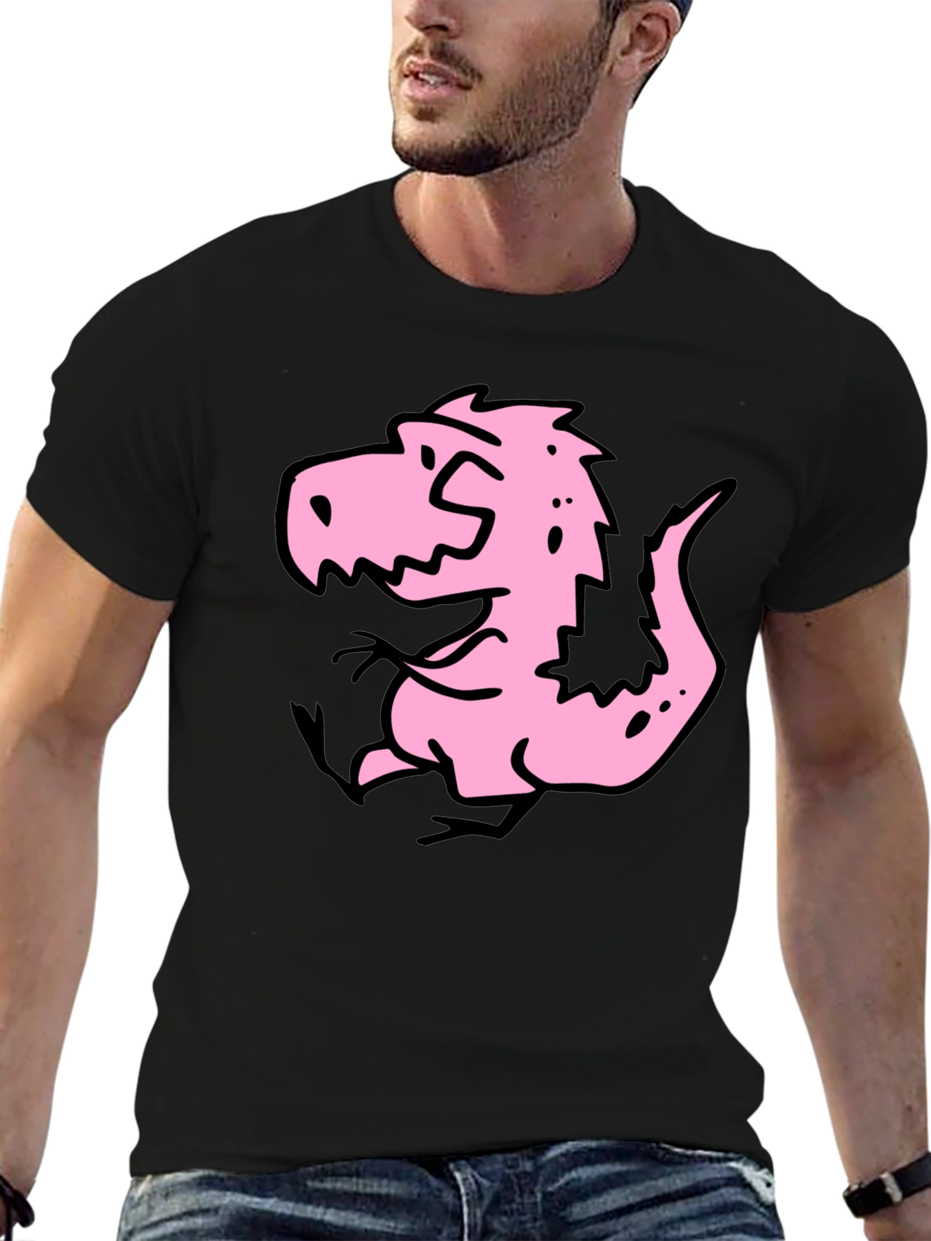 Cartoon Dino Graphic Tee - Black Cotton Shirt