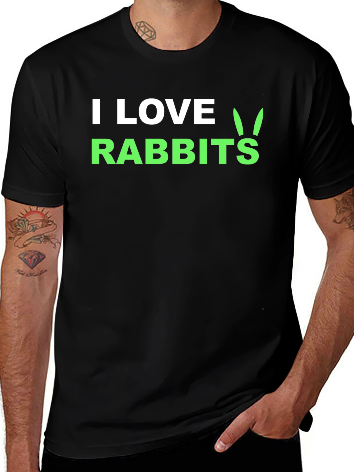 I Love Rabbits Graphic Tee -  Black Cotton T-Shirt