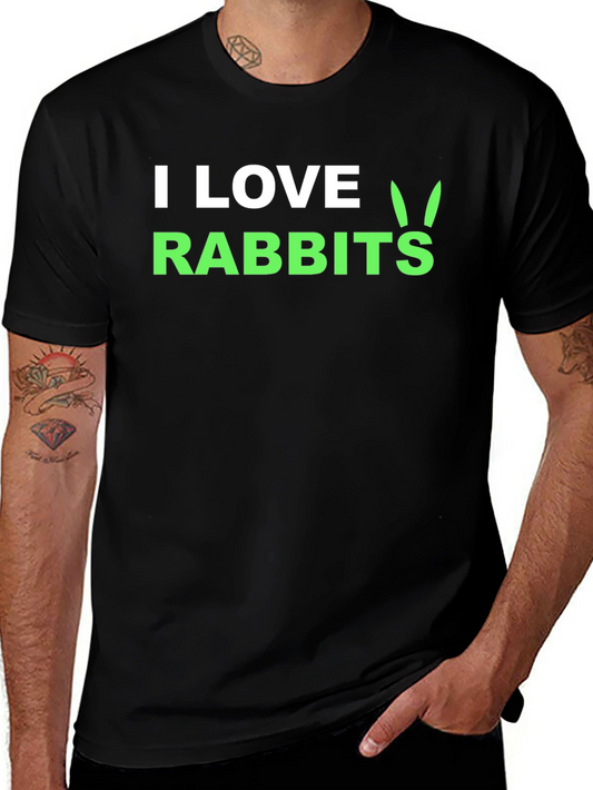 I Love Rabbits Graphic Tee -  Black Cotton T-Shirt