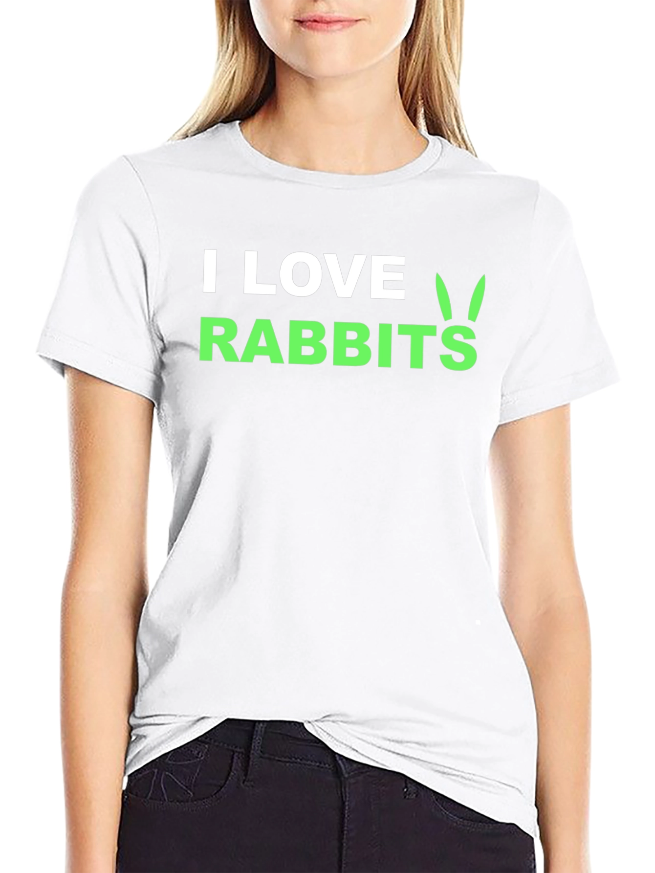 I Love Rabbits Graphic Tee -  Black Cotton T-Shirt