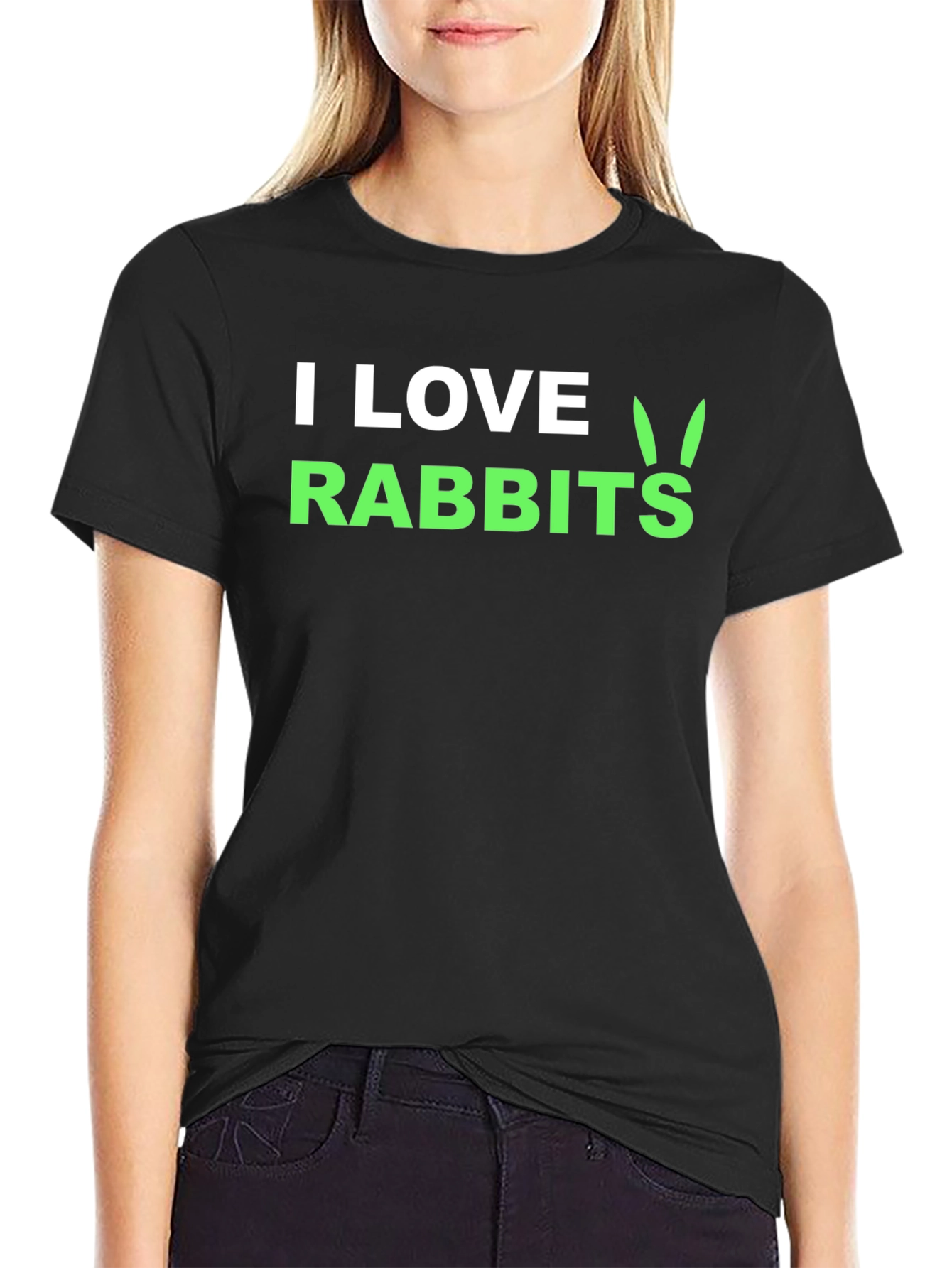 I Love Rabbits Graphic Tee -  Black Cotton T-Shirt