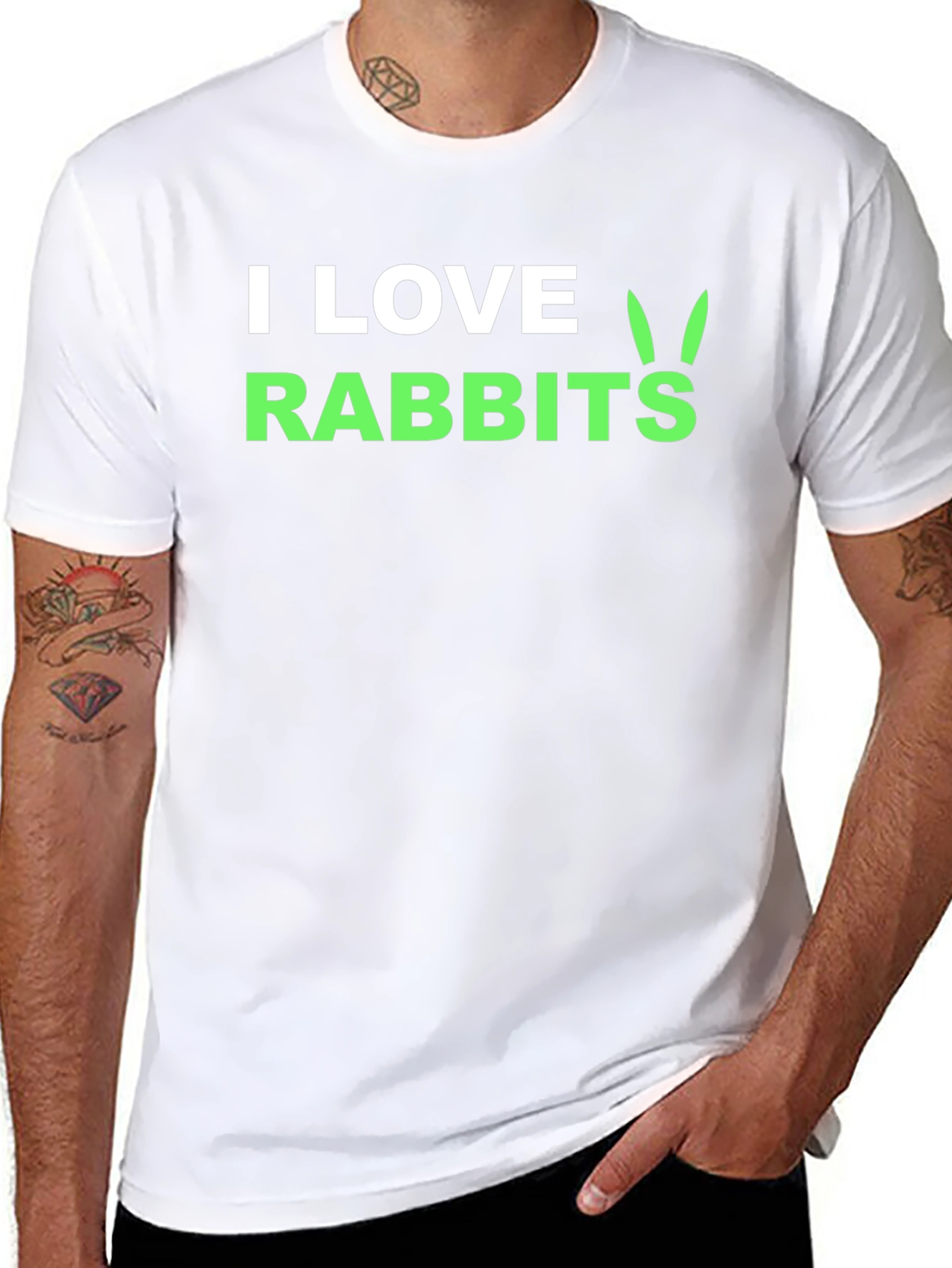 I Love Rabbits Graphic Tee -  Black Cotton T-Shirt