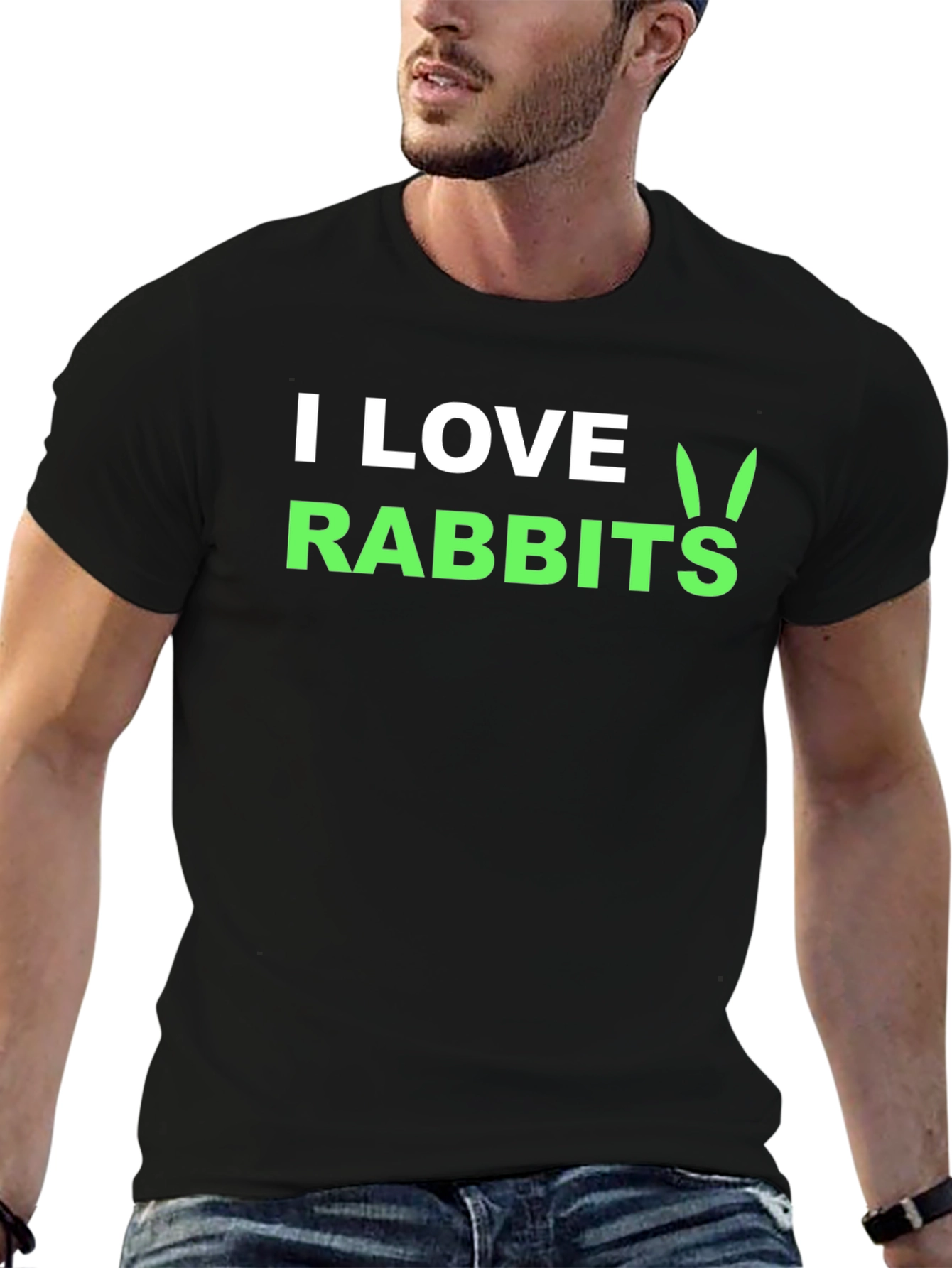 I Love Rabbits Graphic Tee -  Black Cotton T-Shirt