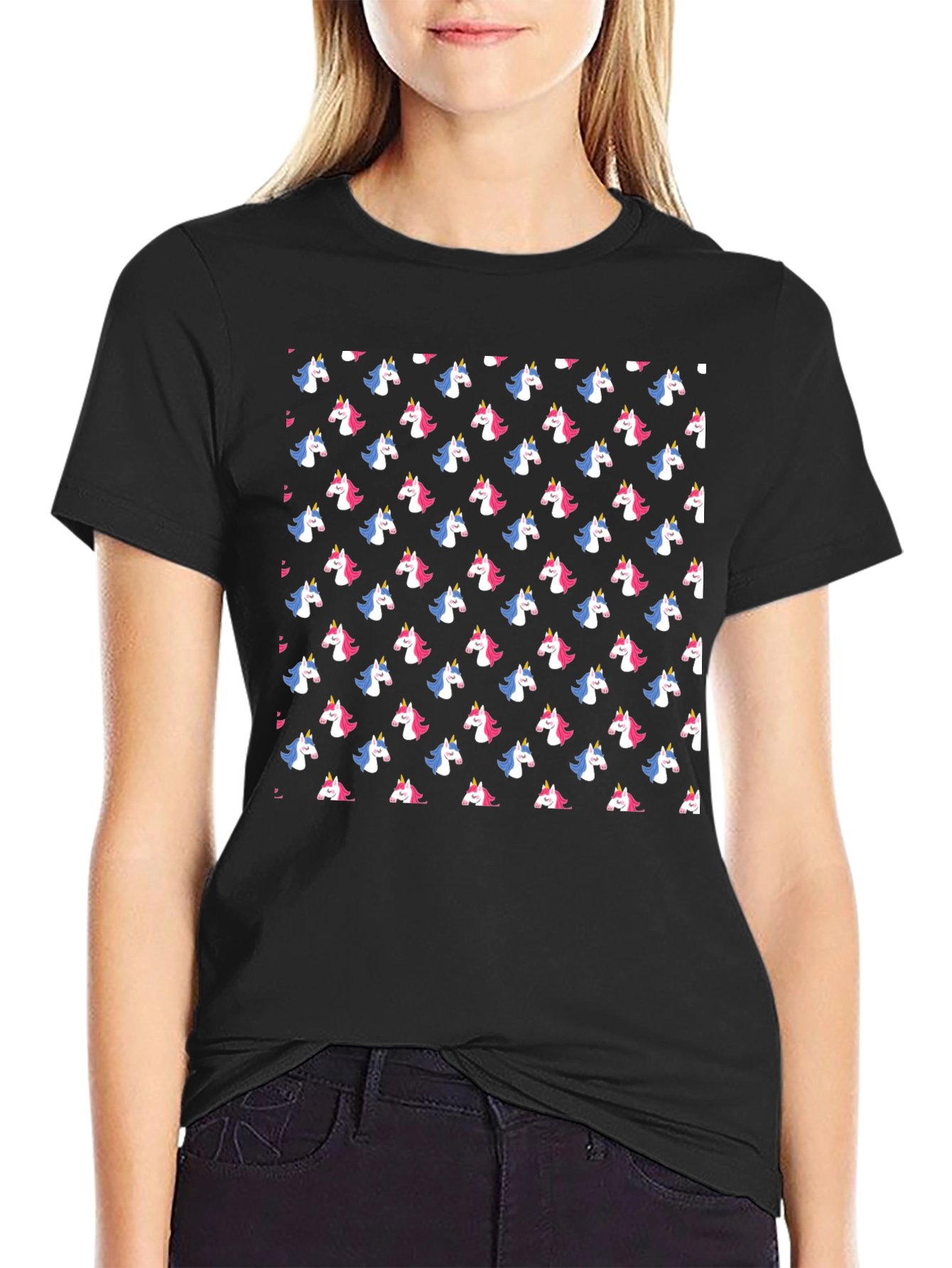Unicorn Print Black T-Shirt