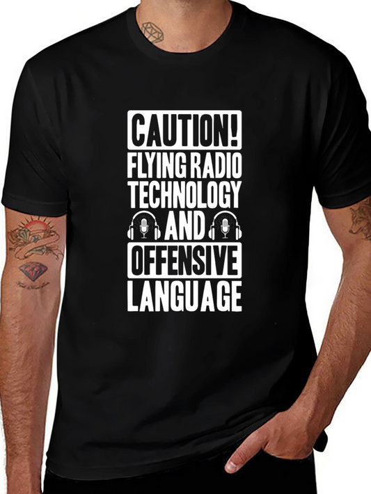 Caution! Flying Radio Technology Funny Black T-Shirt