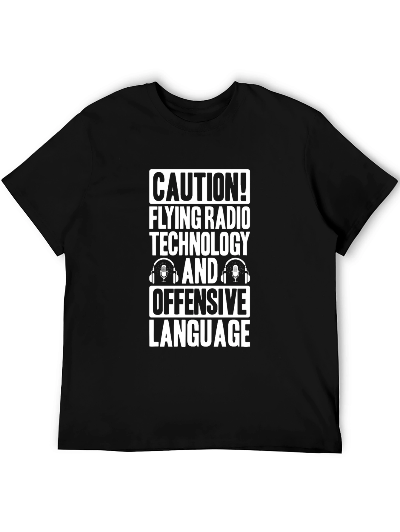 Caution! Flying Radio Technology Funny Black T-Shirt