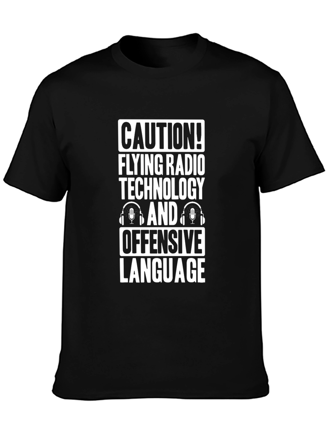 Caution! Flying Radio Technology Funny Black T-Shirt