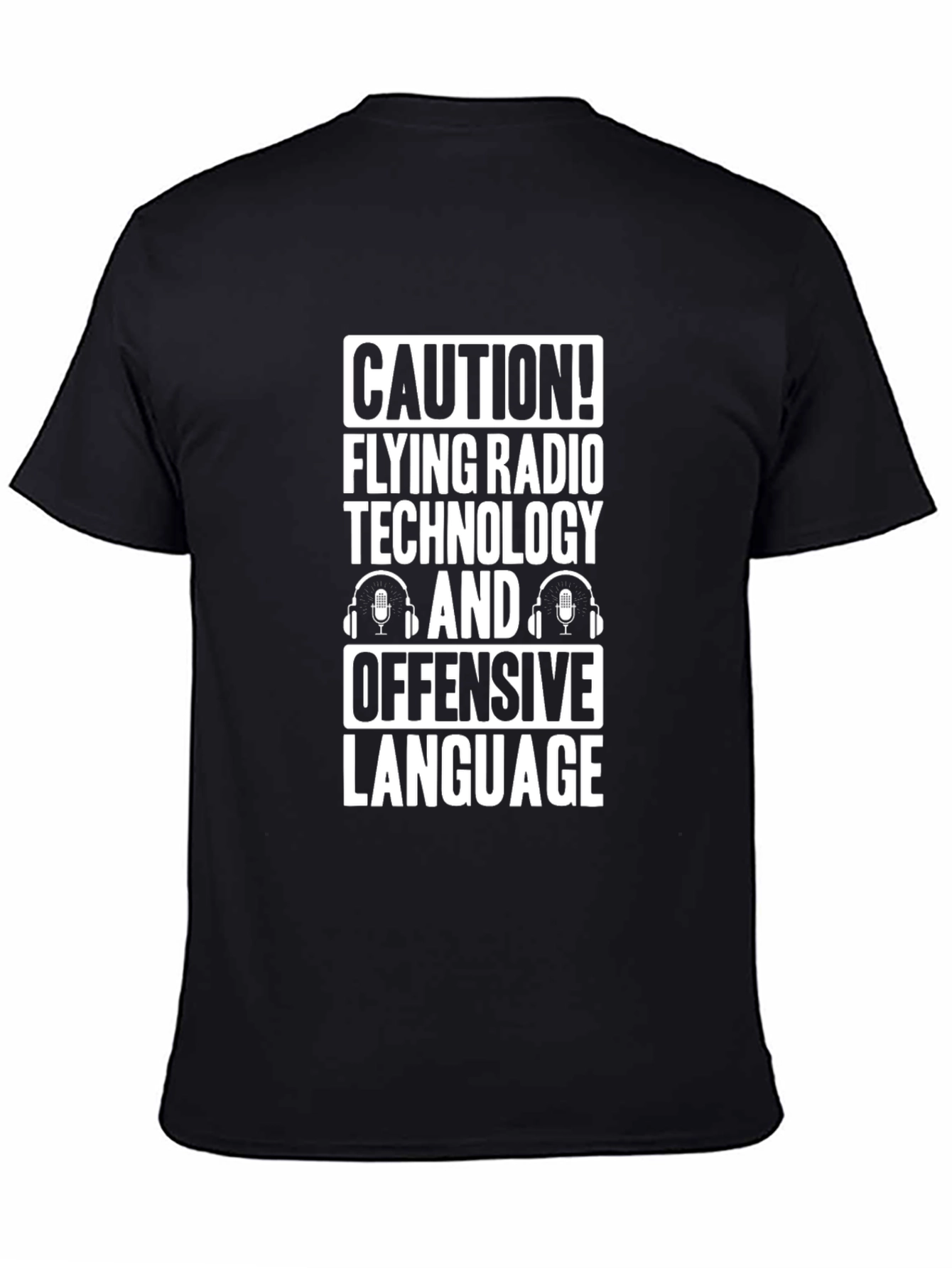 Caution! Flying Radio Technology Funny Black T-Shirt