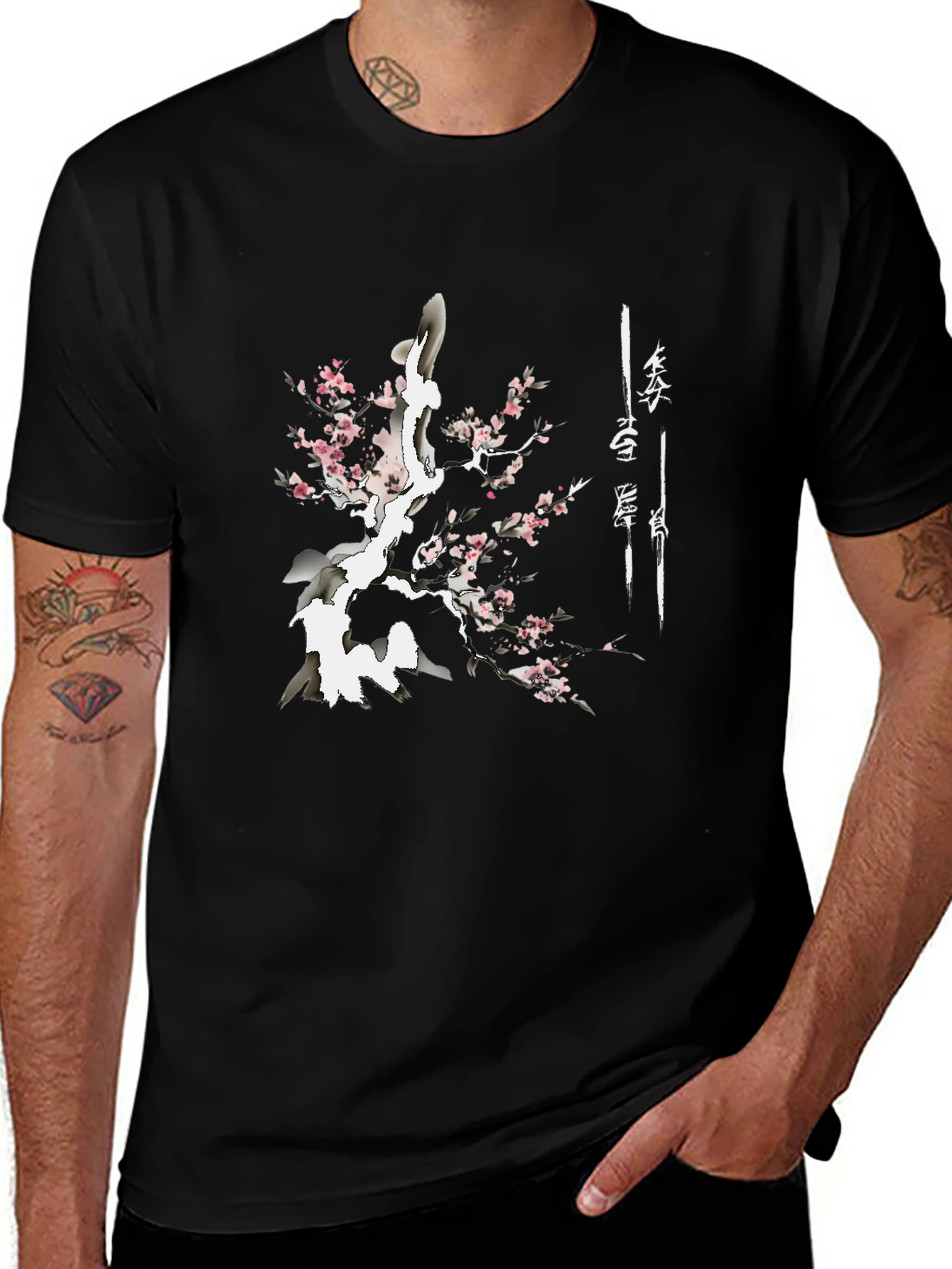 Blossom Branch Black T-Shirt - Asian Inspired Design