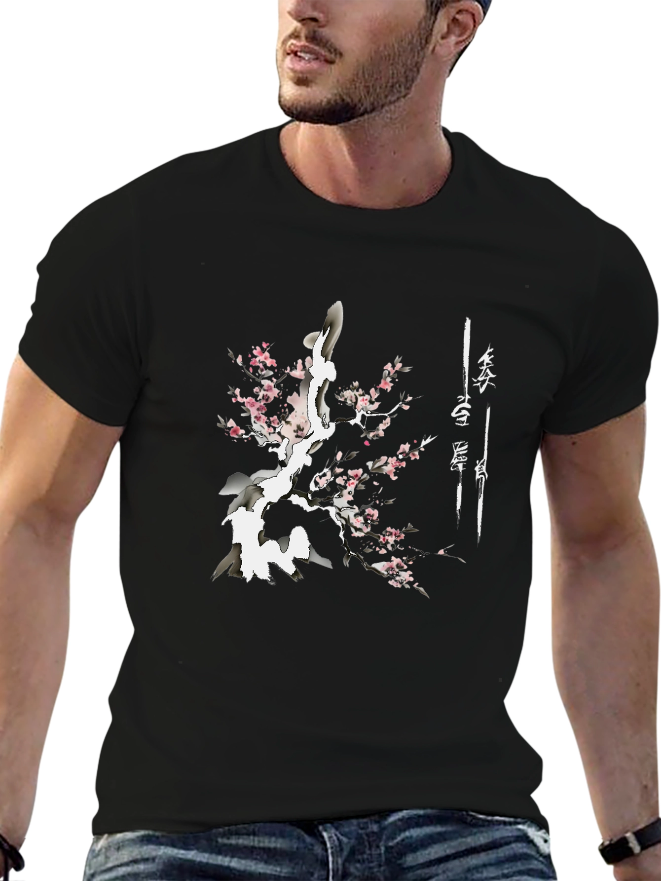 Blossom Branch Black T-Shirt - Asian Inspired Design