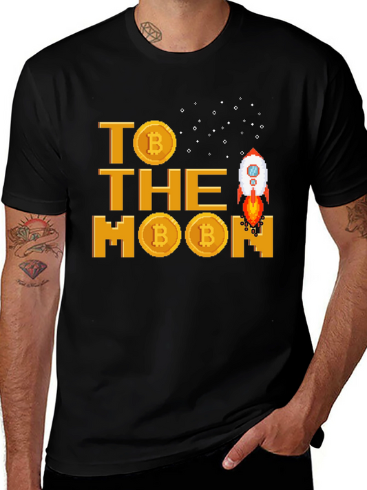 Bitcoin Crypto Rocket to the Moon Black T-Shirt