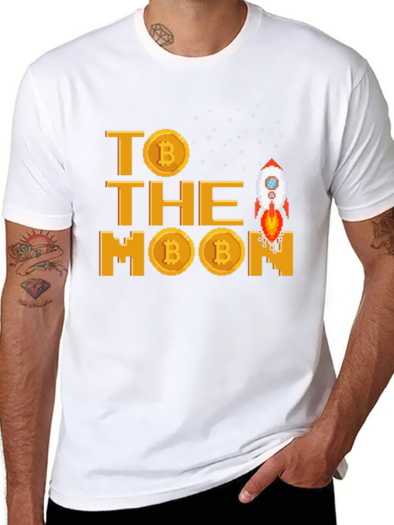 Bitcoin Crypto Rocket to the Moon Black T-Shirt