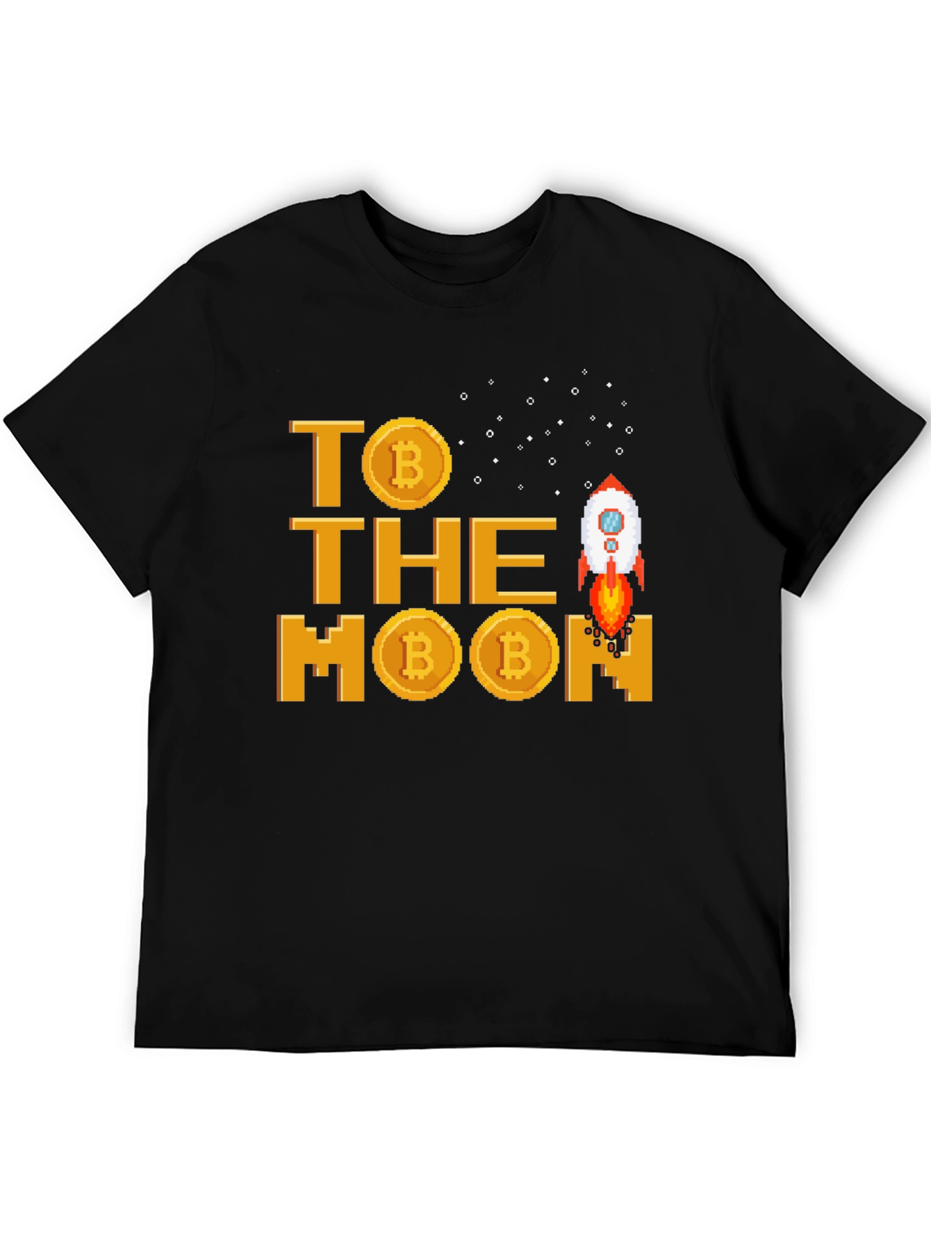 Bitcoin Crypto Rocket to the Moon Black T-Shirt