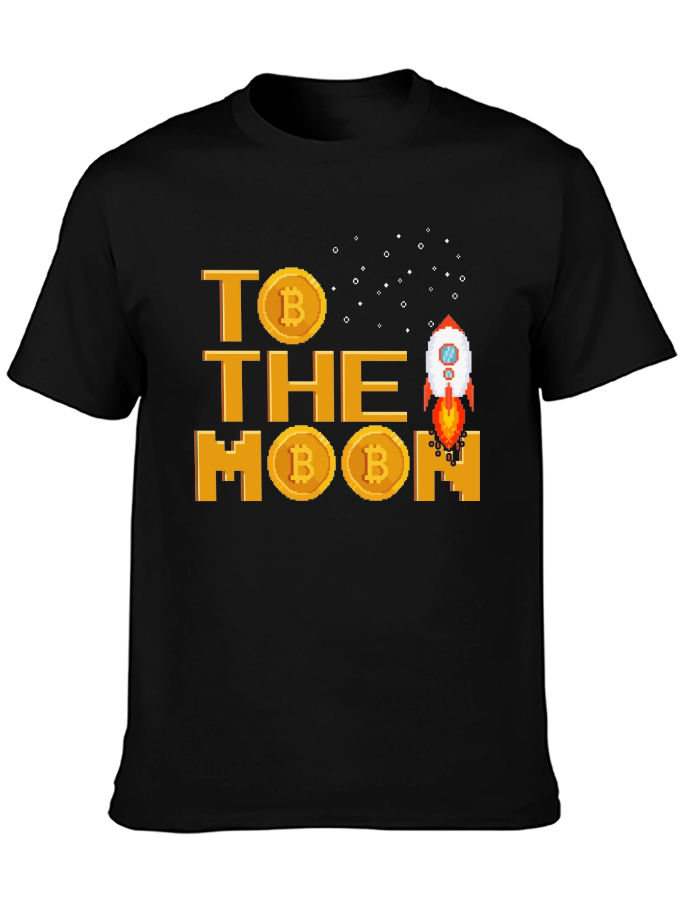 Bitcoin Crypto Rocket to the Moon Black T-Shirt