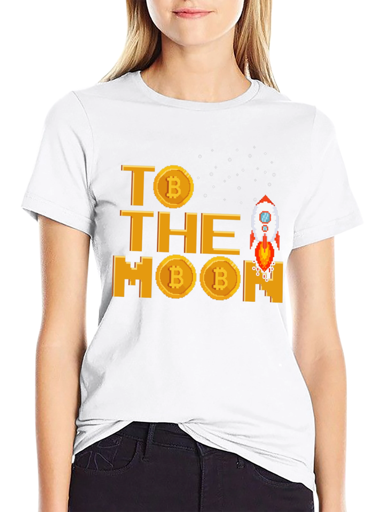 Bitcoin Crypto Rocket to the Moon Black T-Shirt