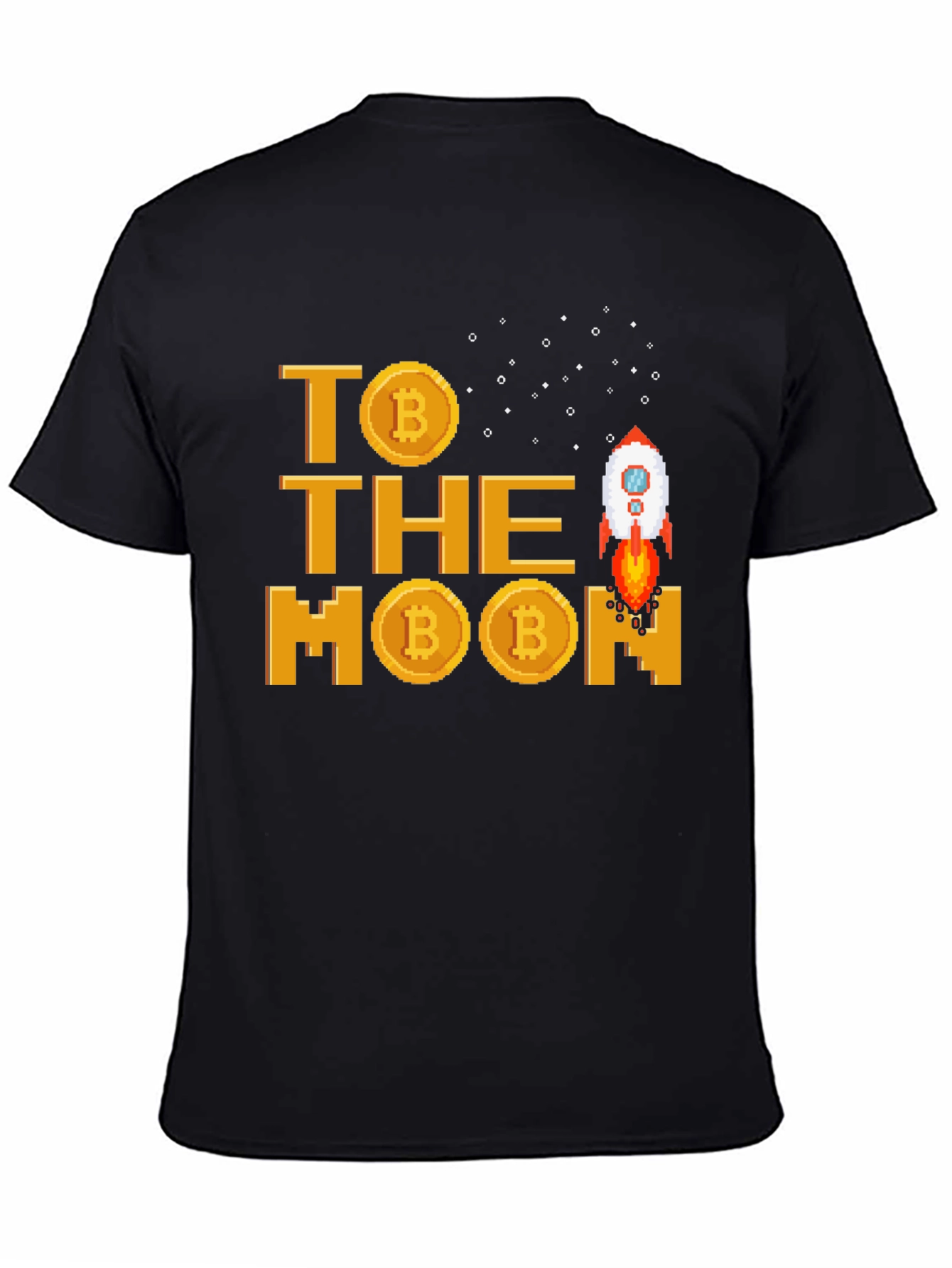 Bitcoin Crypto Rocket to the Moon Black T-Shirt