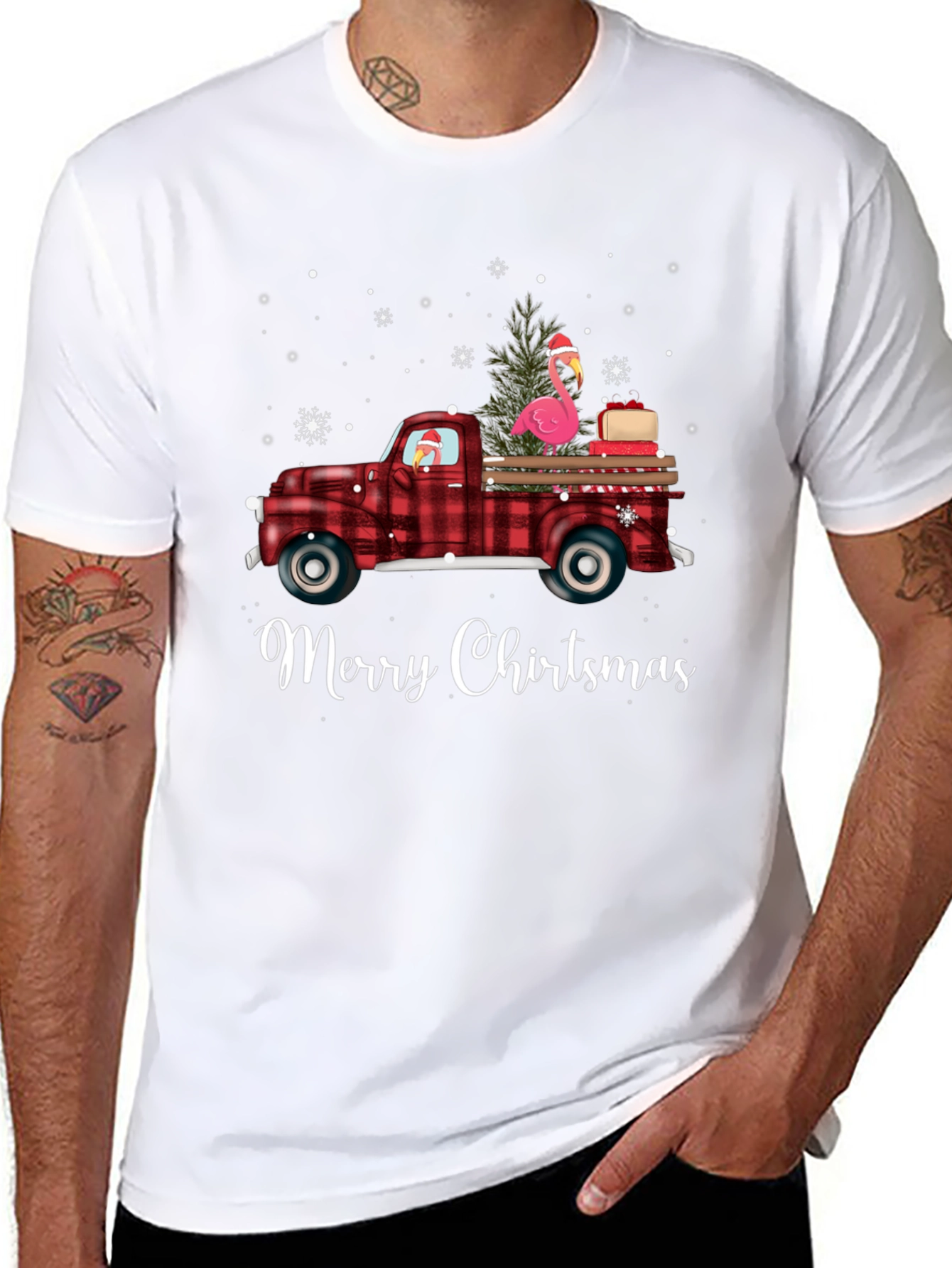 Merry Chirtsmas Flamingo Truck Tee