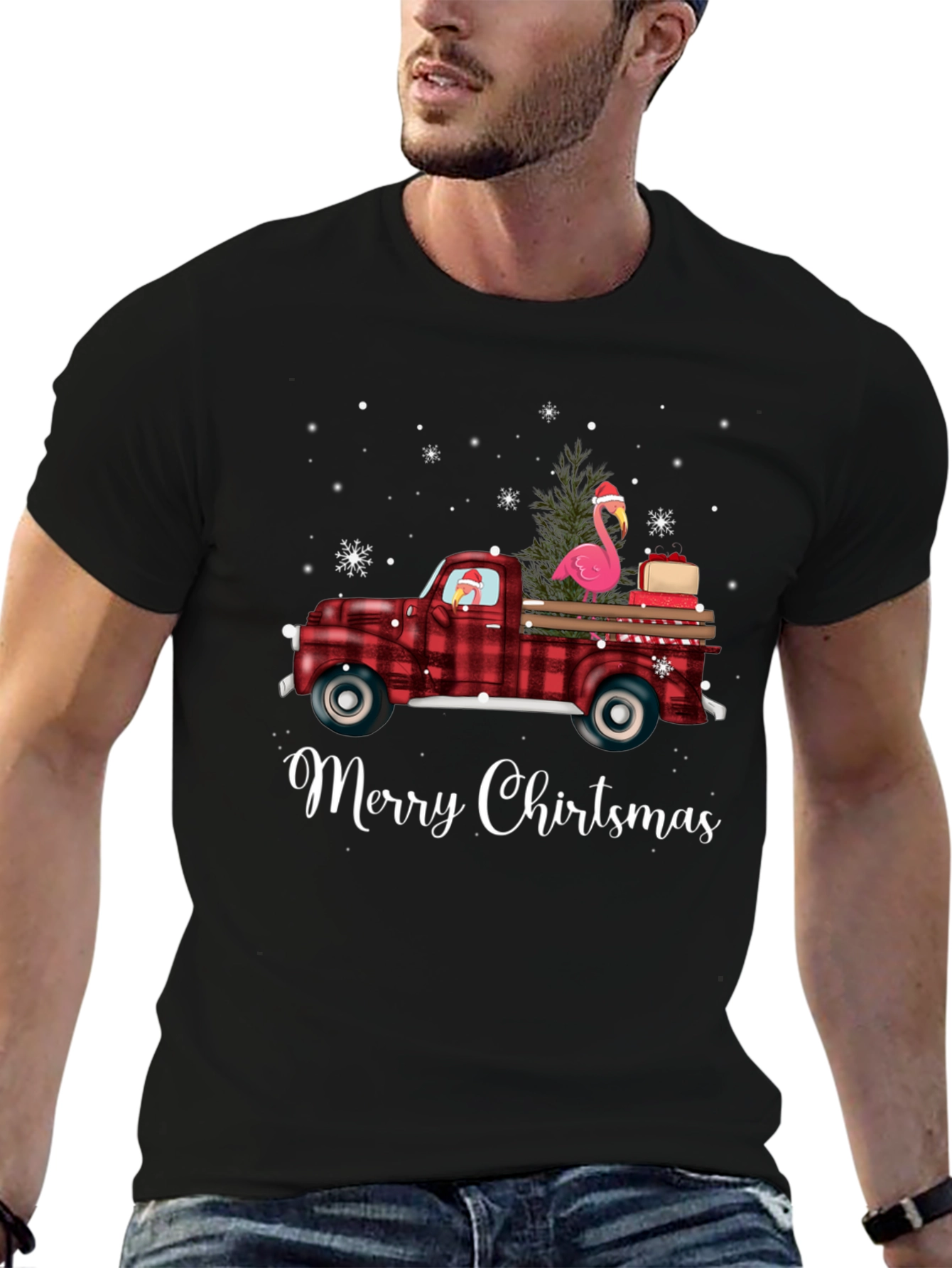 Merry Chirtsmas Flamingo Truck Tee